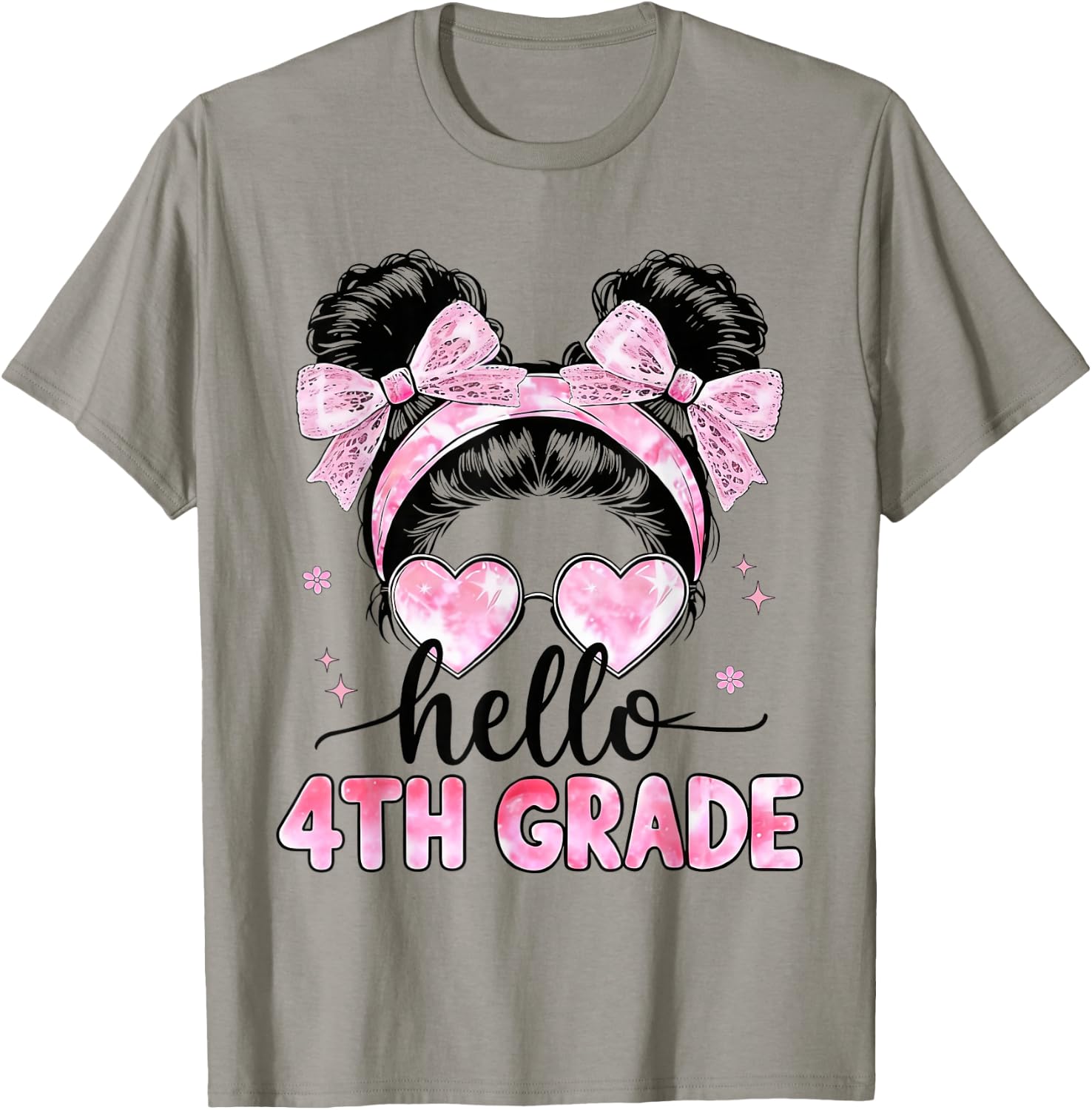 Hello 4th Grade Messy Bun Coquette Back to School Girls T-Shirt - T-Shirt | Sand