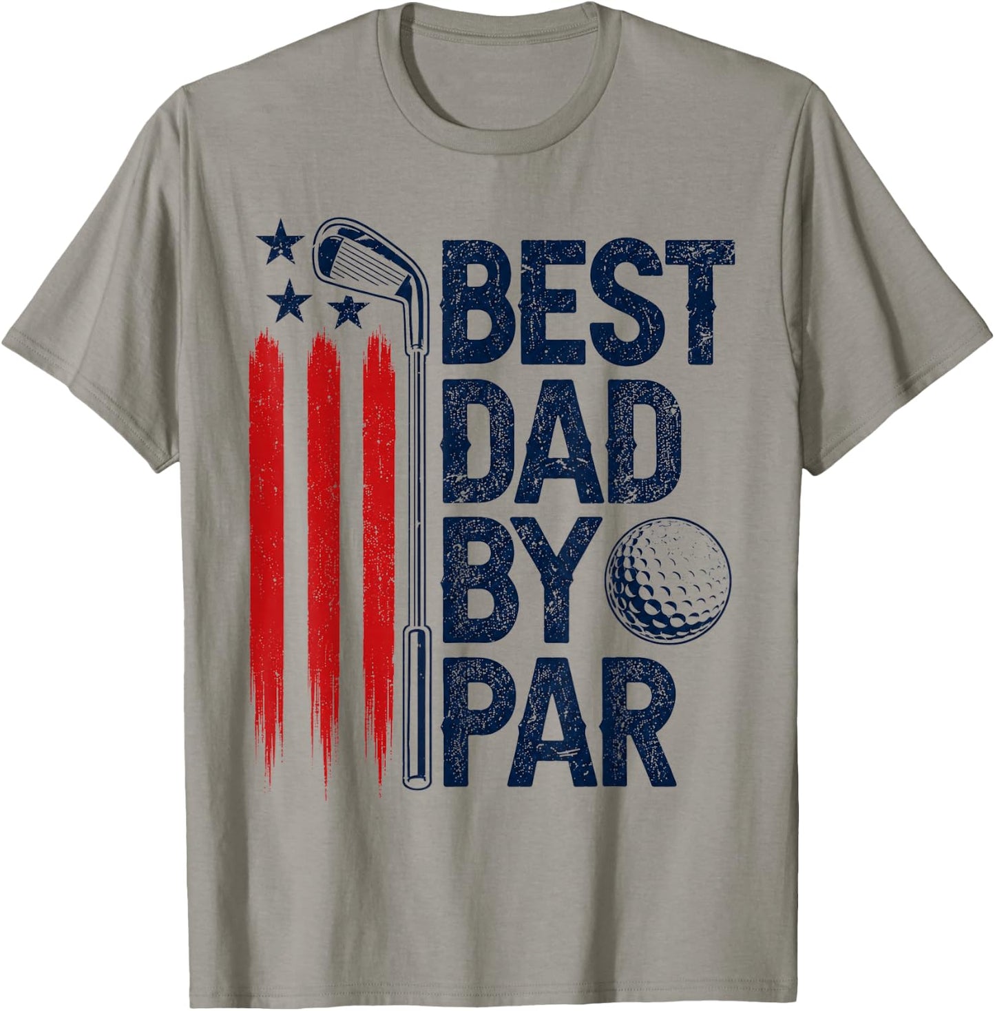 Golf Best Dad by Par Golfer Daddy American Flag Father's Day T-Shirt - T-Shirt | Sand