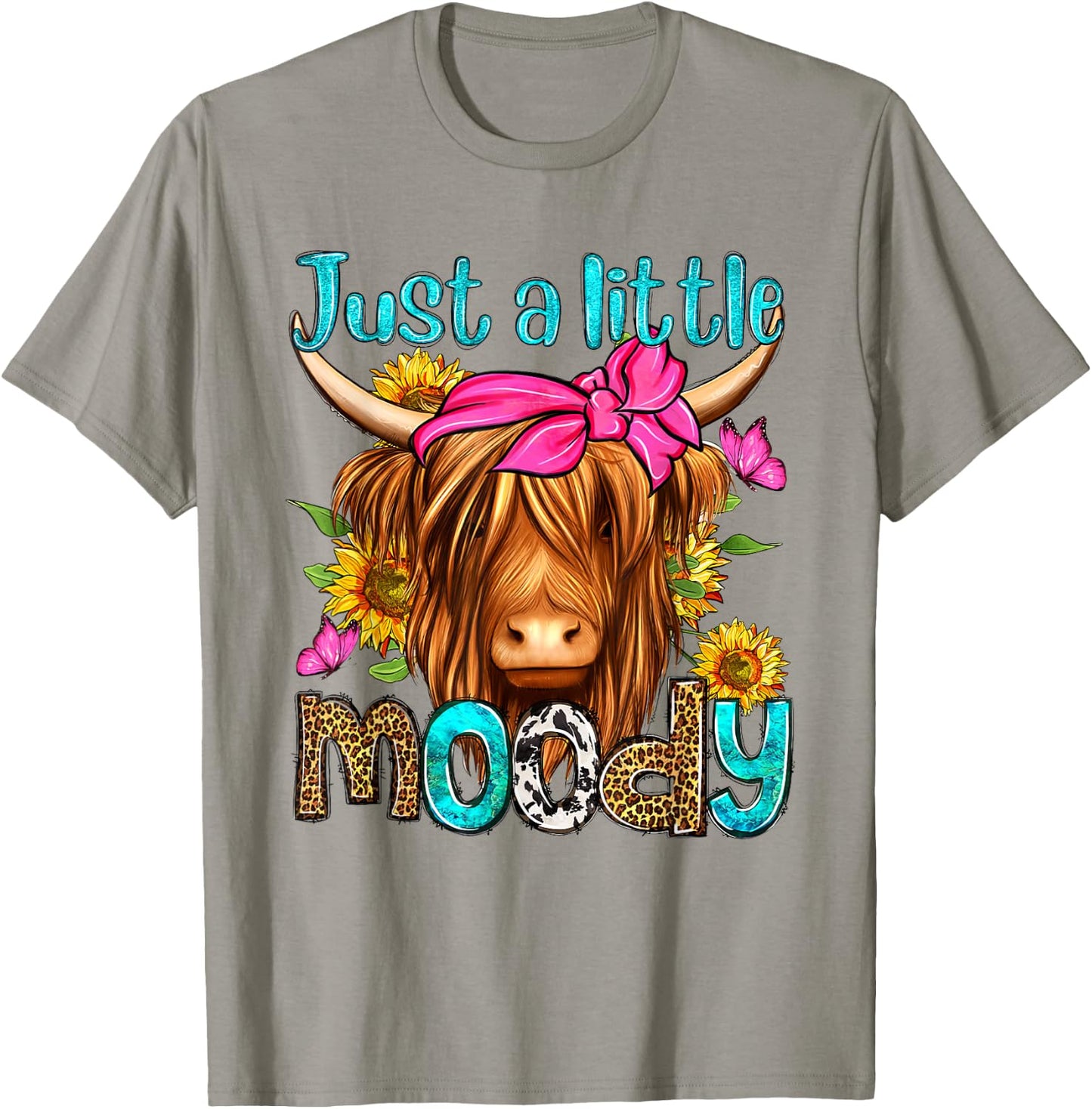 Just A Little Moody Leopard Sunflower Highland Cow Western T-Shirt - T-Shirt | Sand