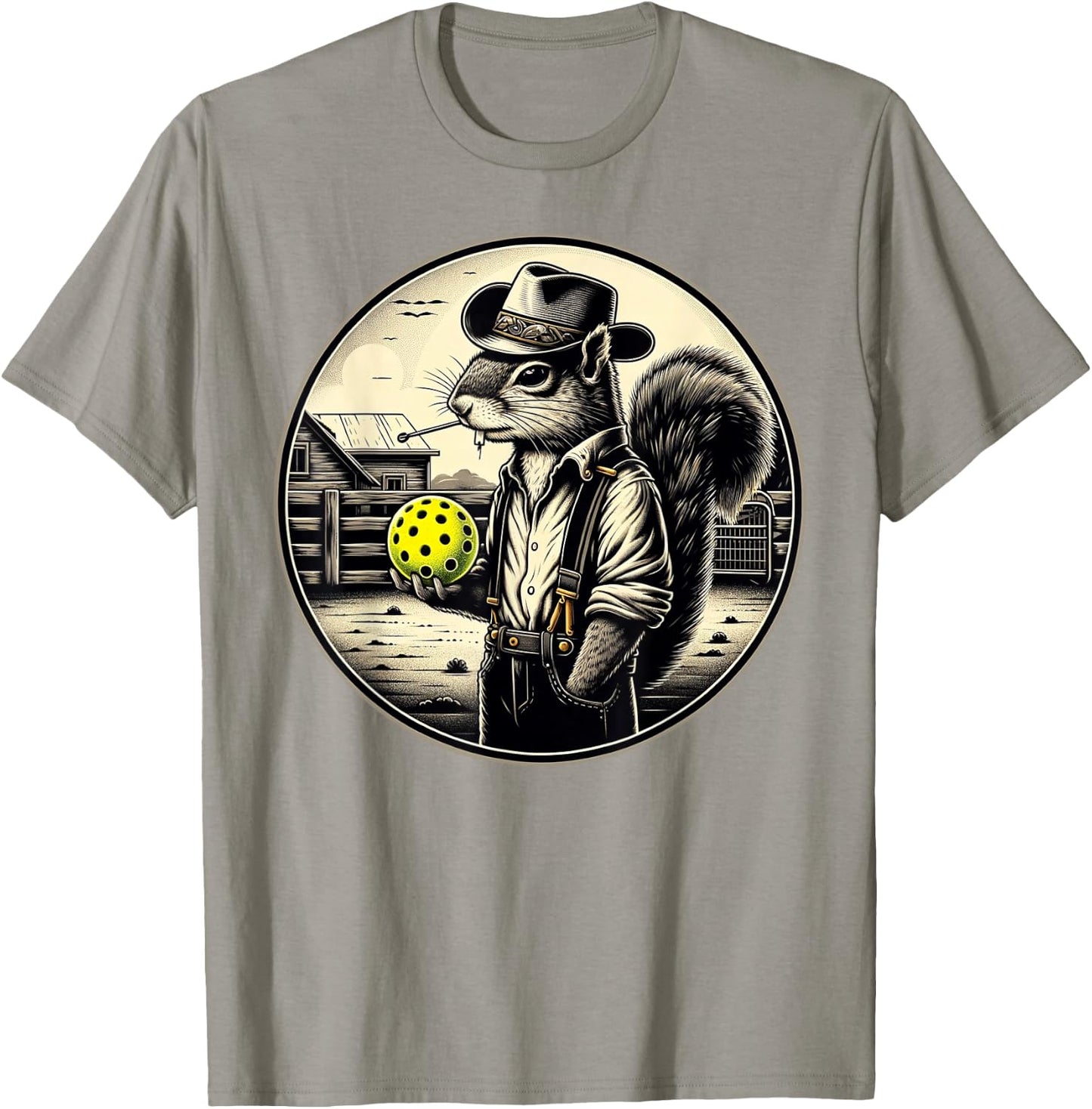 Pickleball Squirrel Country Farm Farmer T-Shirt - T-Shirt | Sand