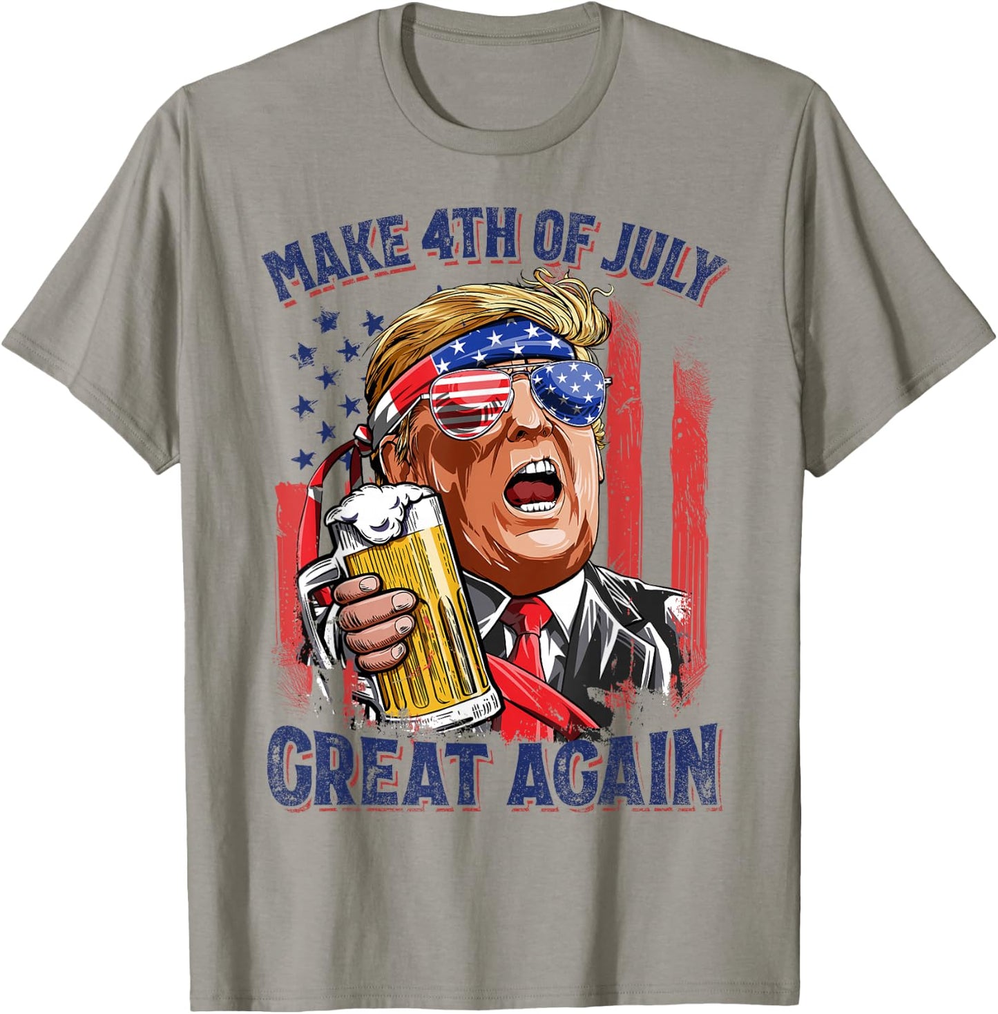 Make 4th Of July Great Again Funny Trump Men Drinking Beer T-Shirt - T-Shirt | Sand