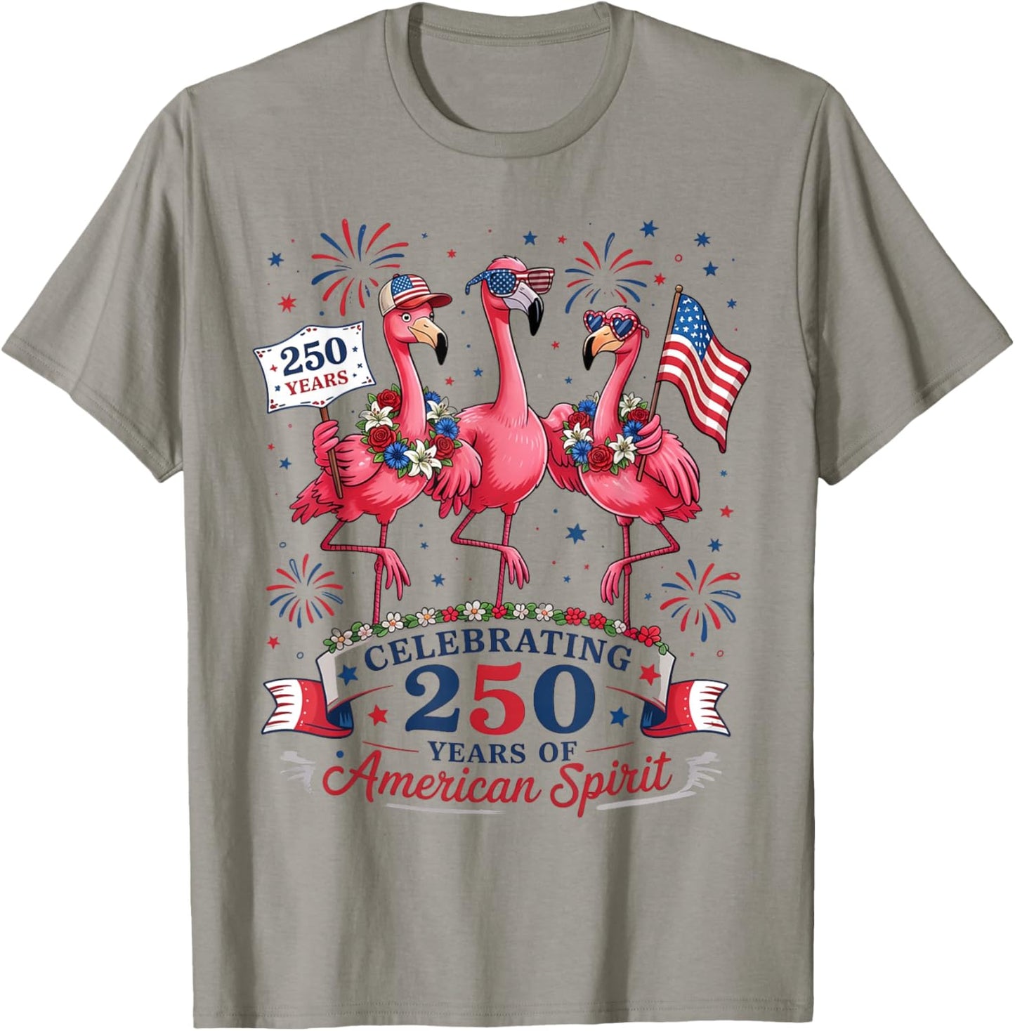 Patriotic Flamingo 250 Years American Spirit T-Shirt - T-Shirt | Sand