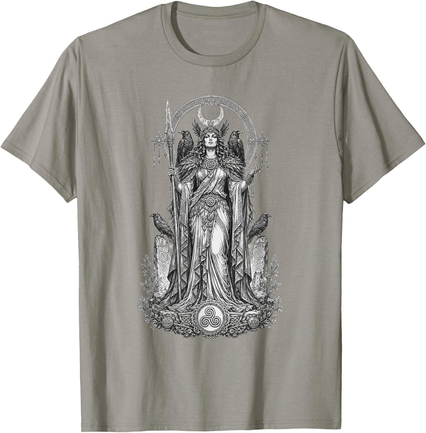Morrigan Celtic Raven Goddess Sacred Warrior Line Art T-Shirt - T-Shirt | Sand