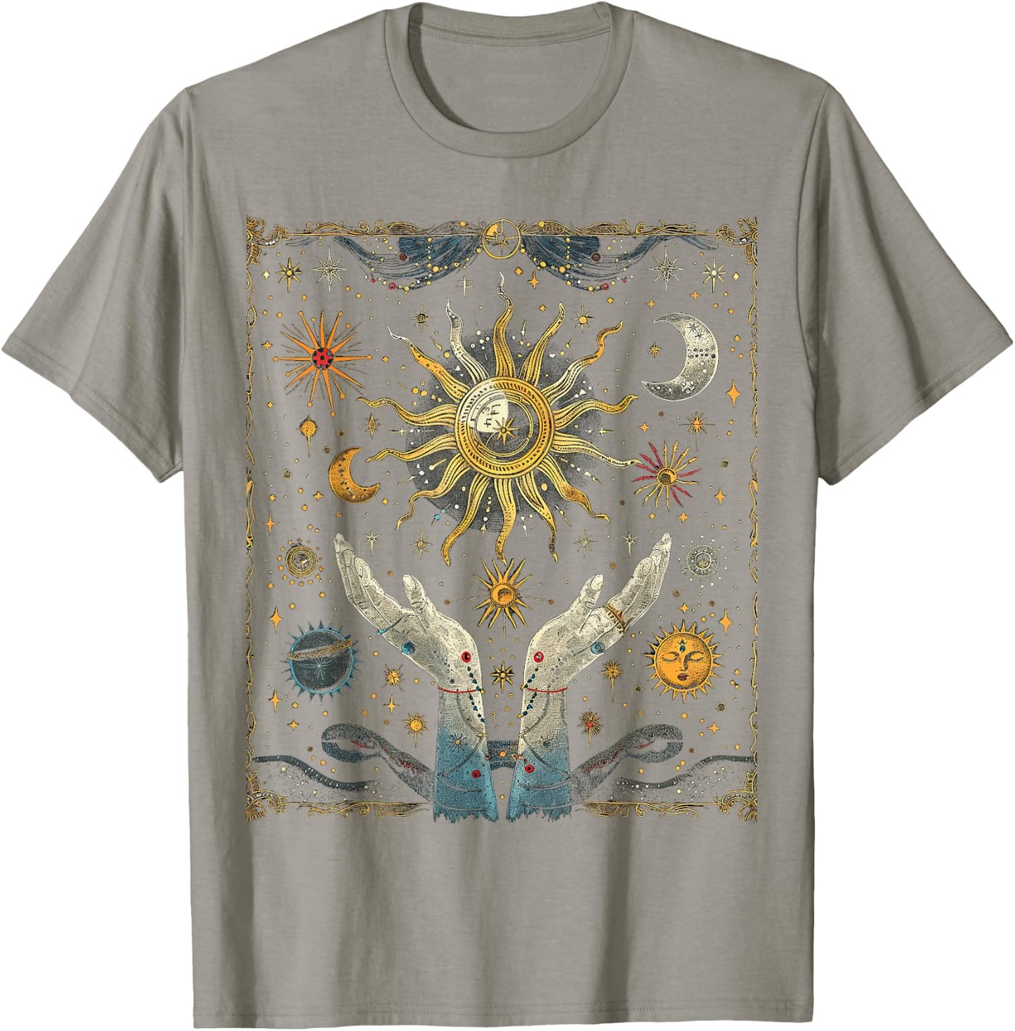 mystische Schlange Mond und Sonne Tarot Karte Kristalle T-Shirt - T-Shirt | Sand