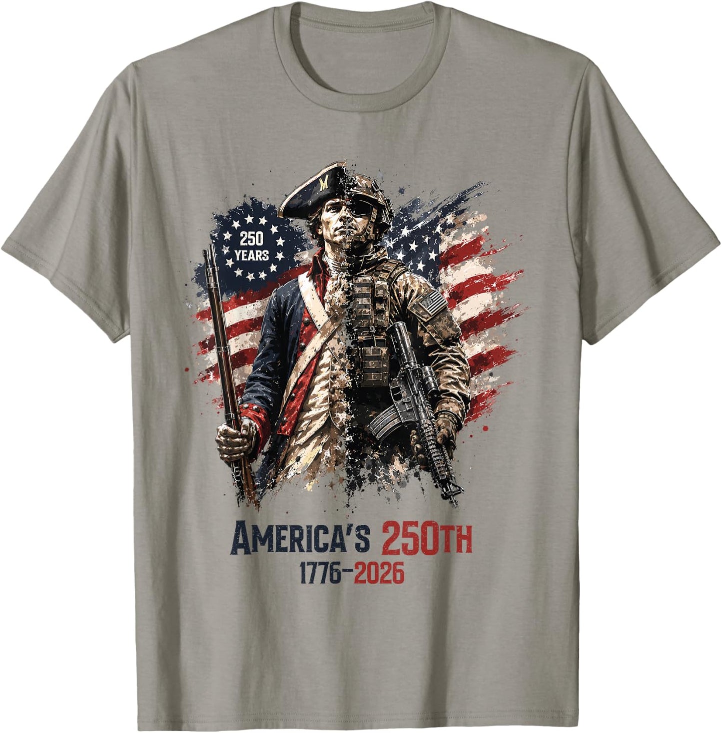 1776-2026 Patriotic Soldier American Flag 250 Years T-Shirt - T-Shirt | Sand