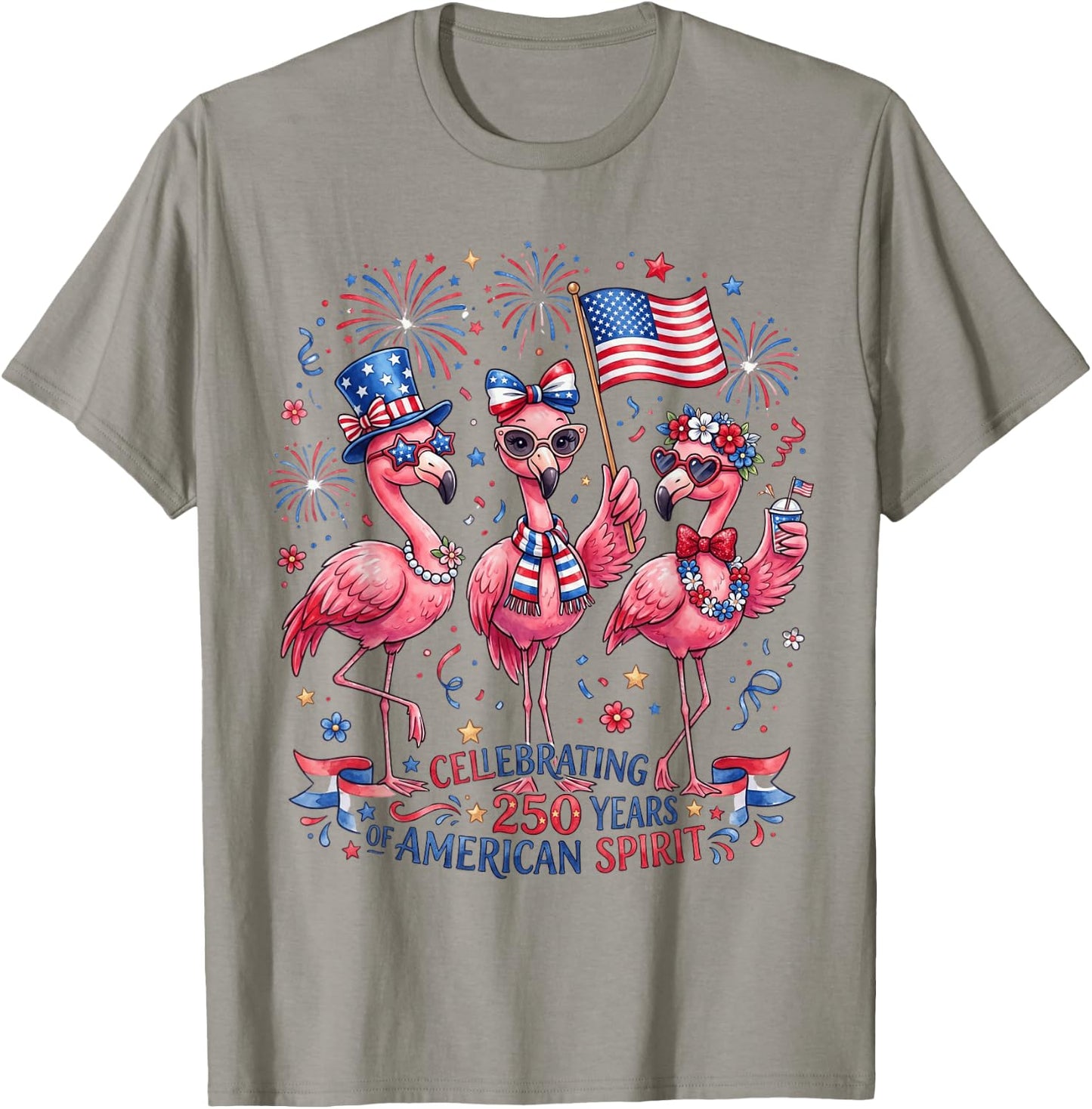 Patriotic Flamingo American Spirit 250 Years Celebration T-Shirt - T-Shirt | Sand