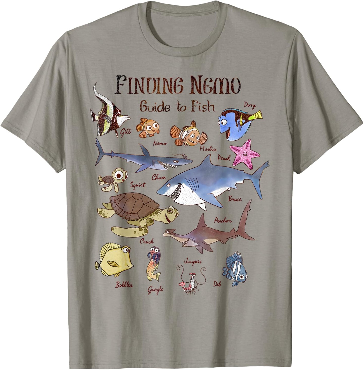 Disney Pixar Finding Nemo Guide to Fish Textbook Sketches T-Shirt - T-Shirt | Sand