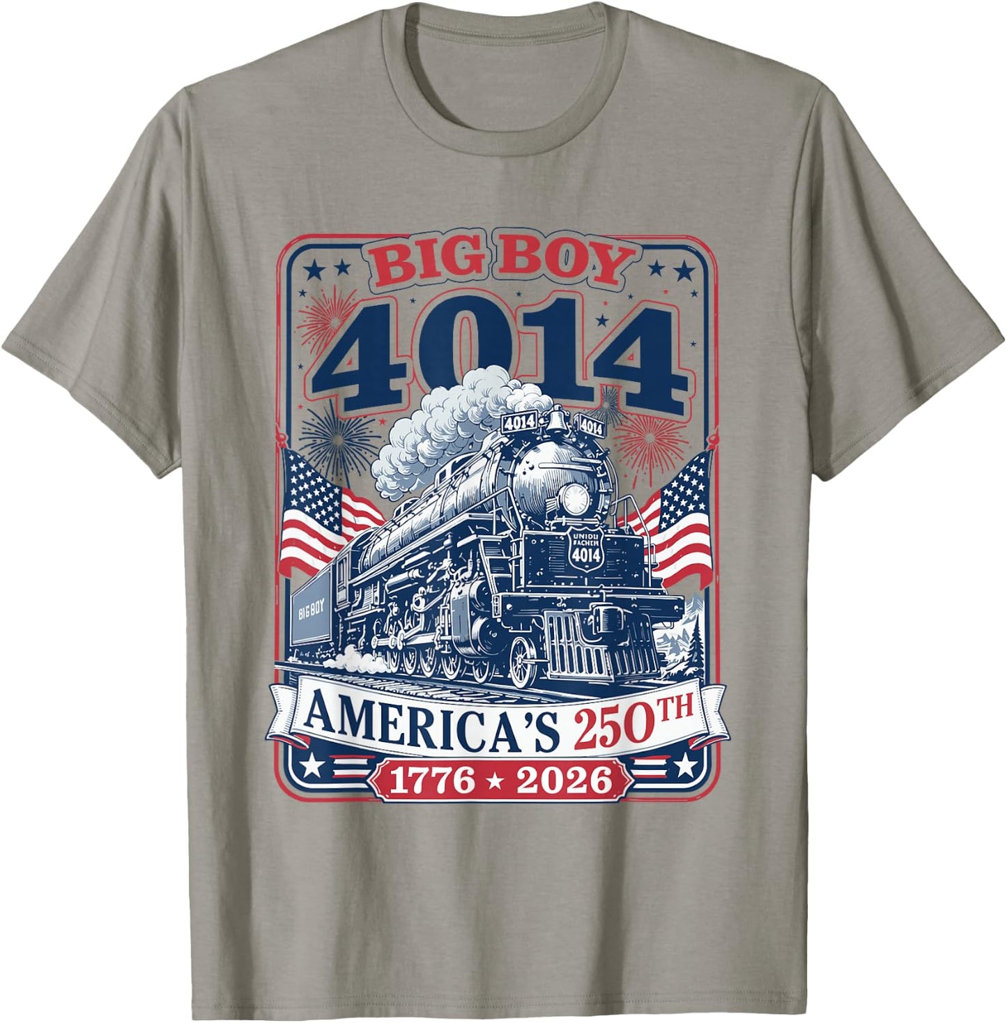 Big Boy 4014 Train 4th of July Retro US Flag Vintage Apparel T-Shirt - T-Shirt | Sand