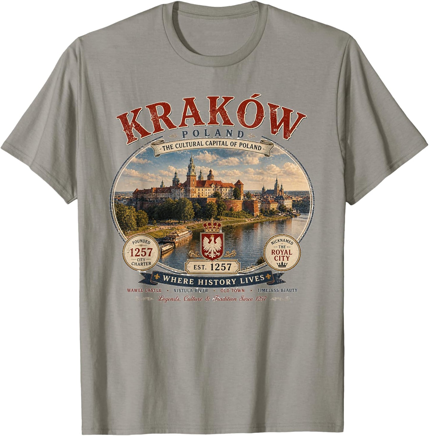 Krakow Poland Since 1257 Vintage Logo T-Shirt - T-Shirt | Sand