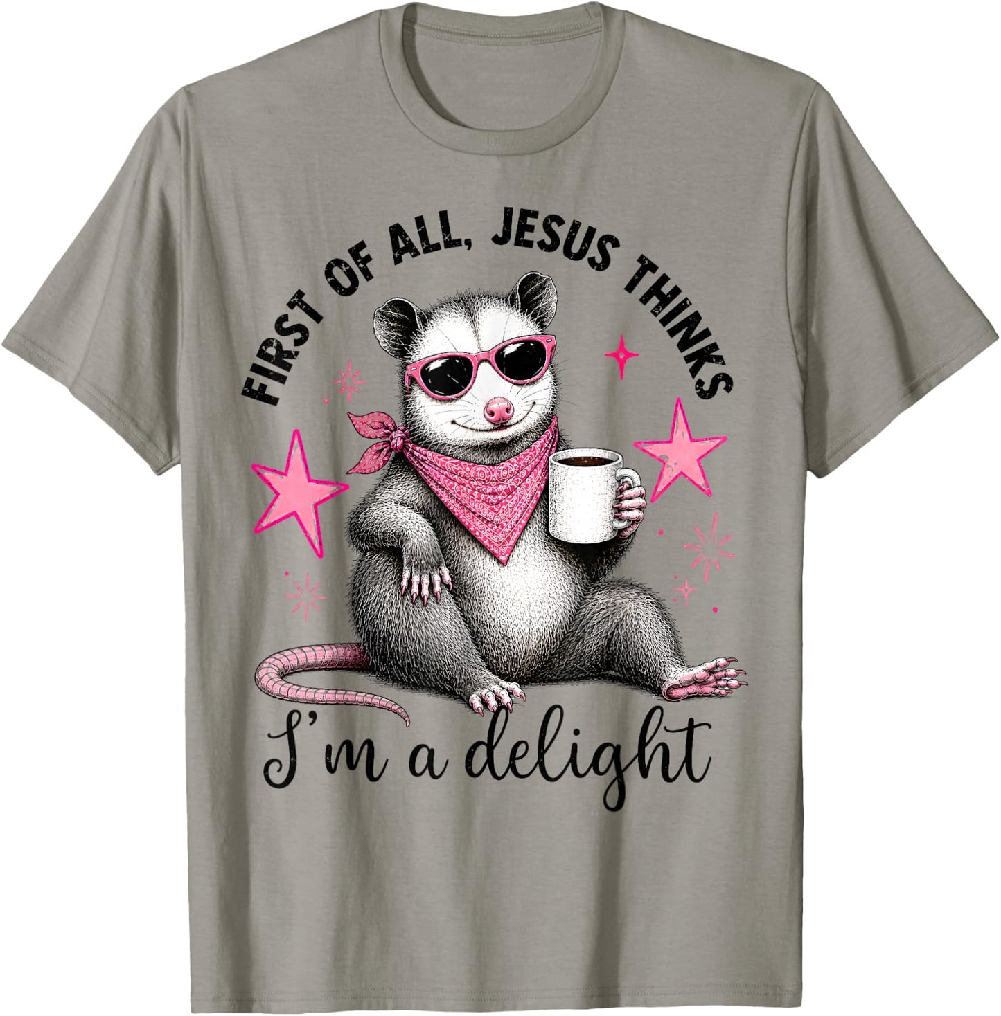 Christian Opossum First of All Jesus Thinks I'm A Delight T-Shirt - T-Shirt | Sand