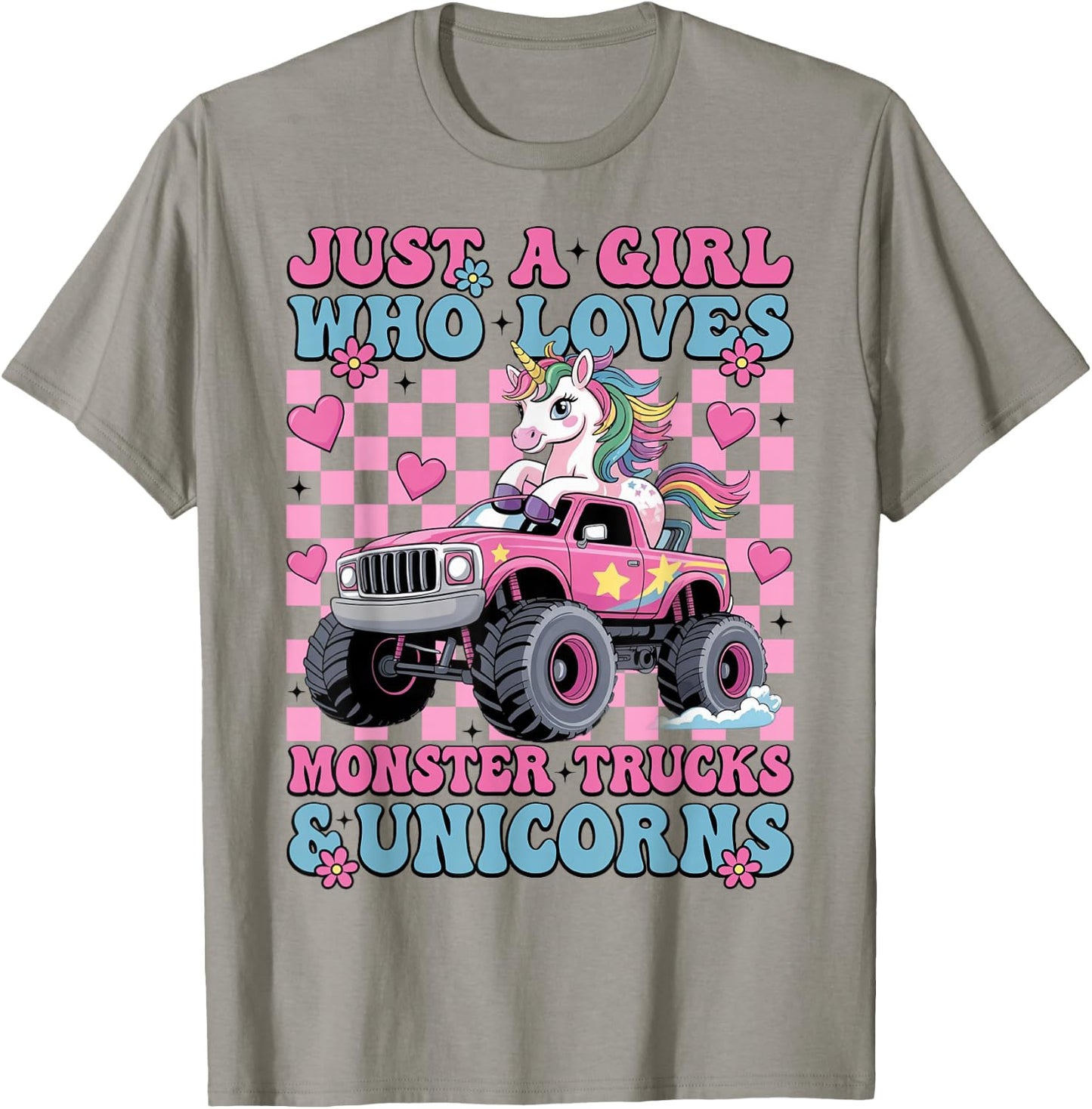 Just a Girl Who Loves Monster Trucks and Unicorns Girls T-Shirt - T-Shirt | Sand
