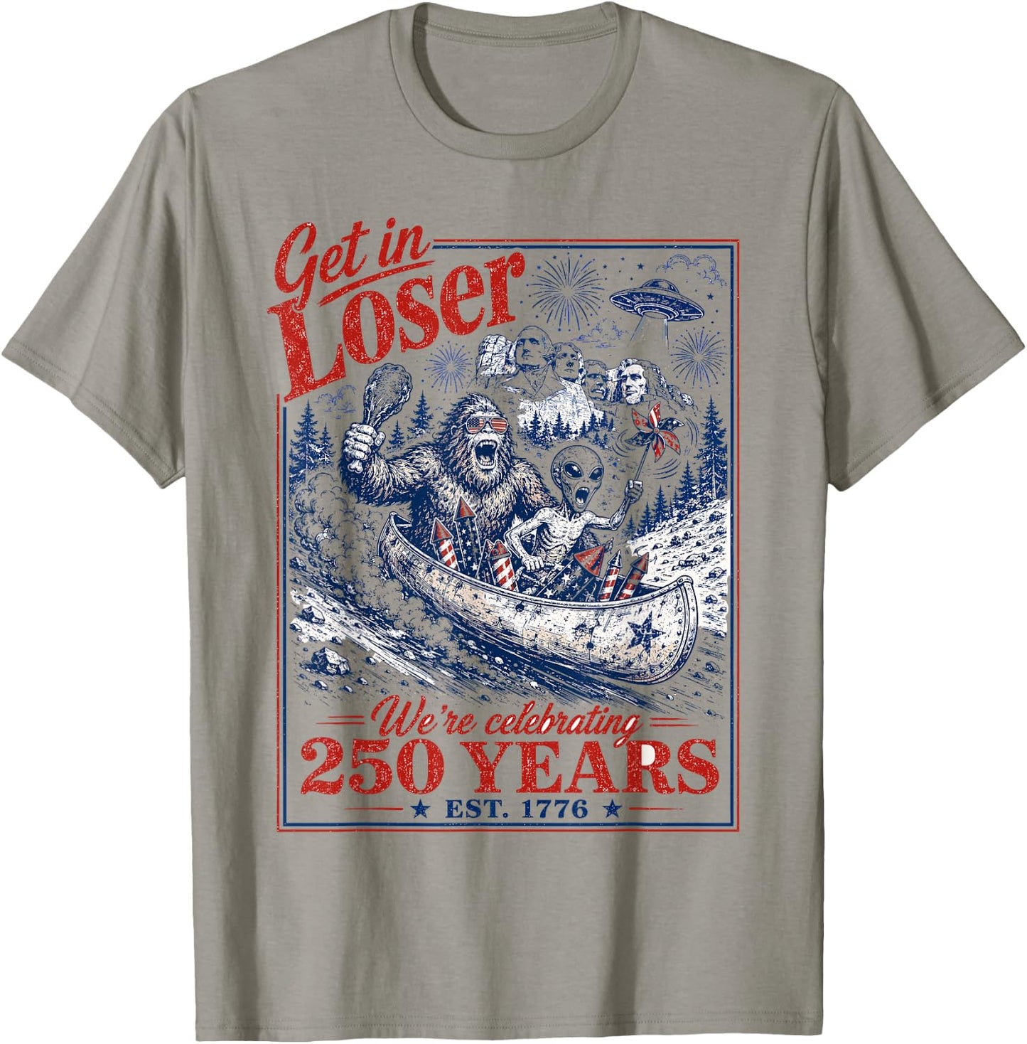 250 Years 250th Anniversary USA July 4th Bigfoot Alien T-Shirt - T-Shirt | Sand