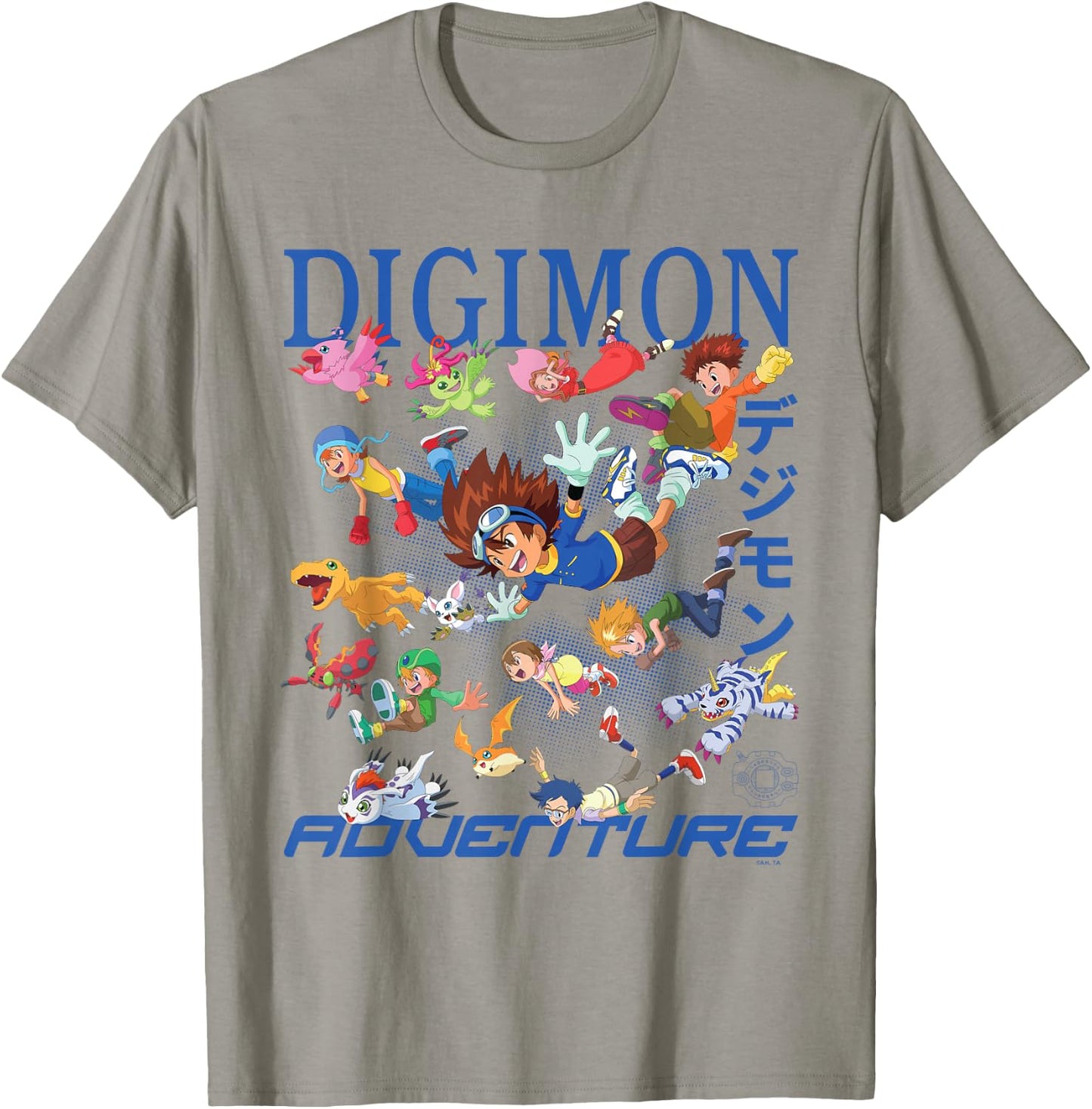 Digimon Flying Character Collage with Logo Digital Monsters T-Shirt - T-Shirt | Sand