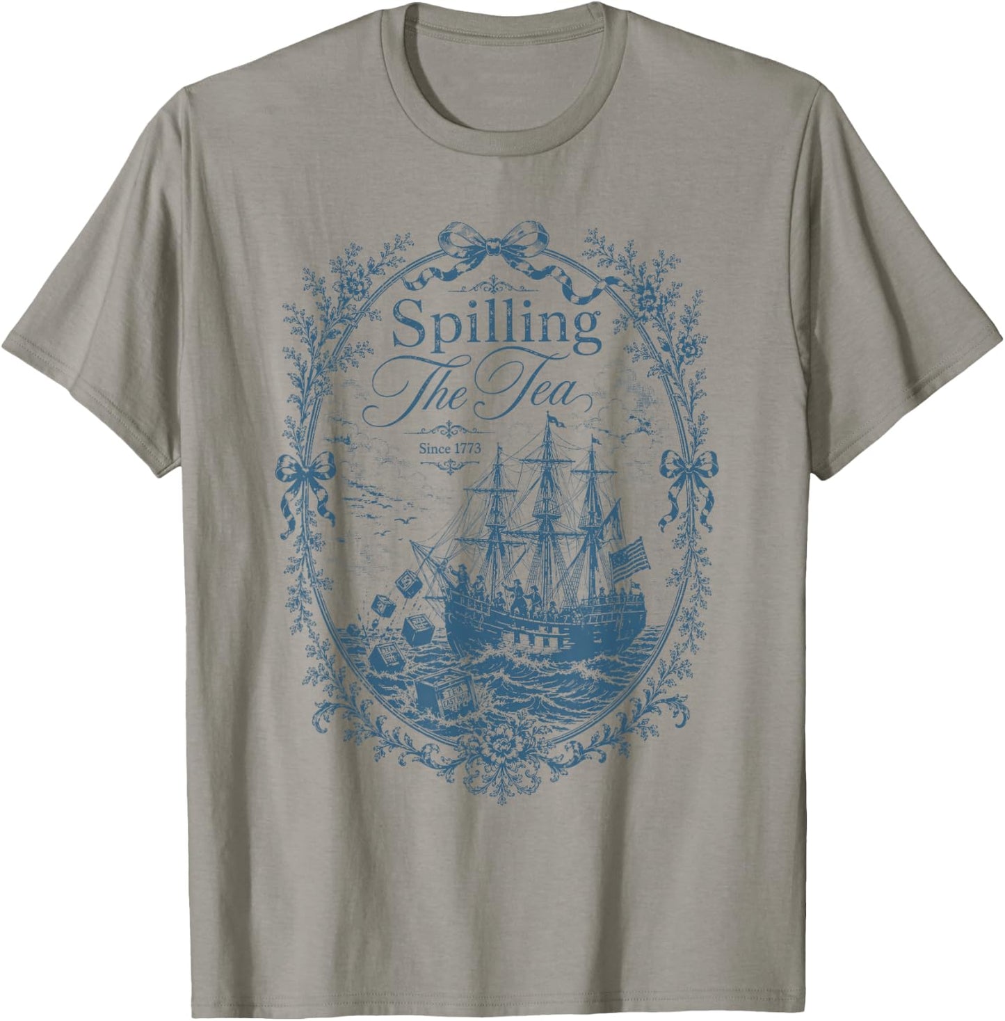 Blue Toile Spilling The Tea Since 1773 Party History T-Shirt - T-Shirt | Sand