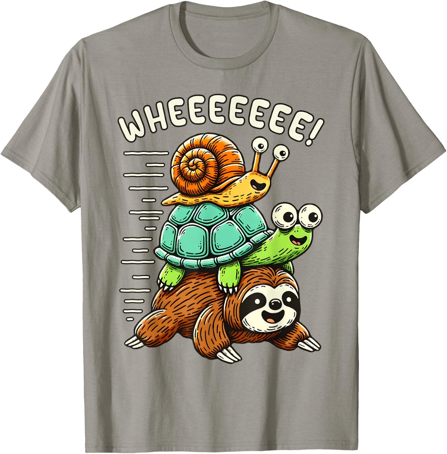 Sloth Turtle Snail Funny Running Riding Cute Animal Lover T-Shirt - T-Shirt | Sand