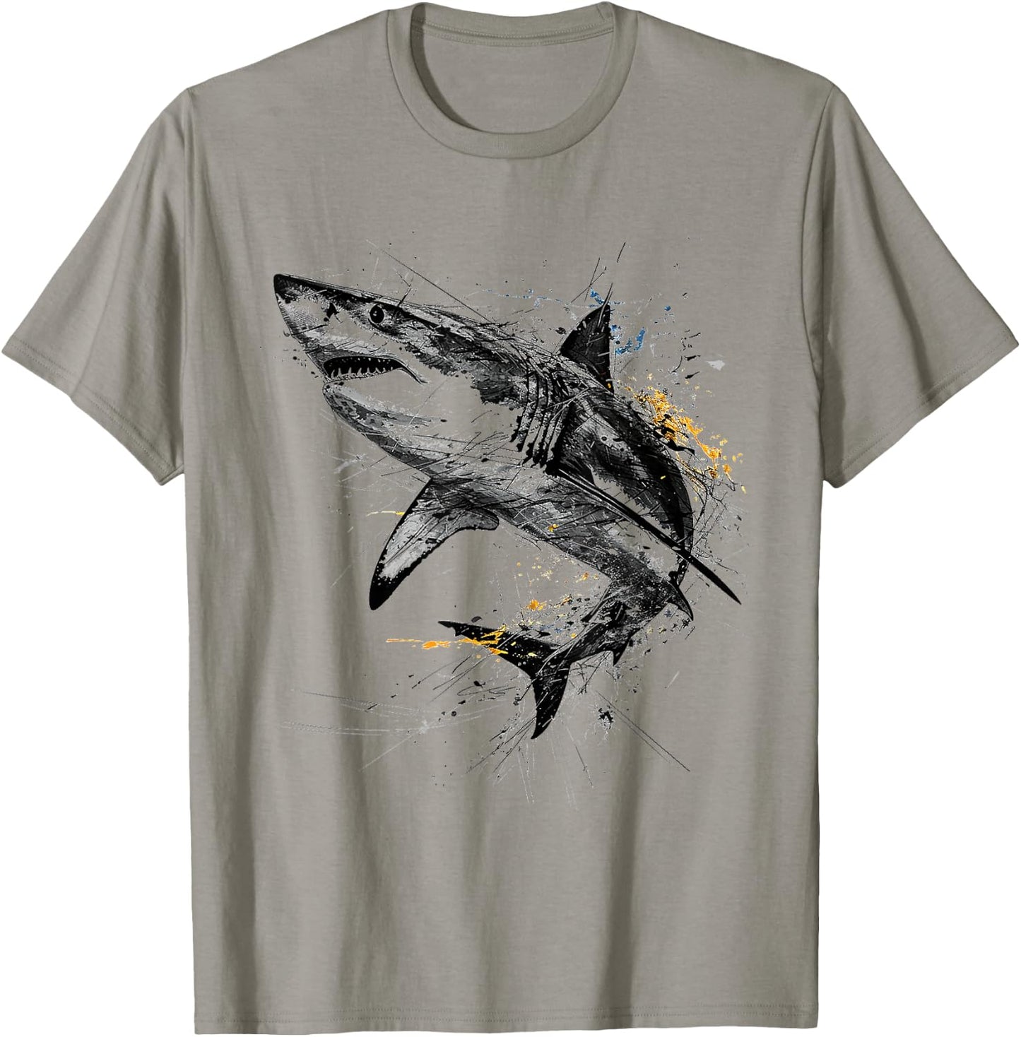 Shark Print Animal Graphic Abstract Drawing Shark , white, S T-Shirt - T-Shirt | Sand