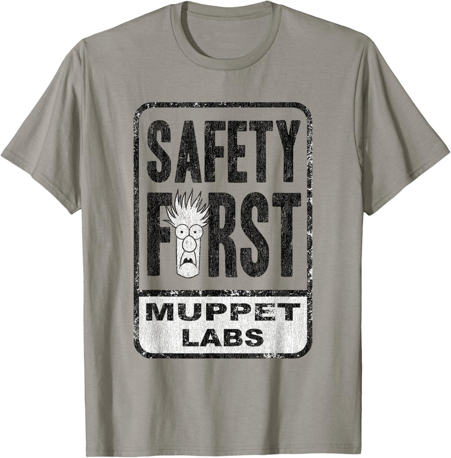 Disney The Muppets Safety First Sign Beaker Distressed T-Shirt - T-Shirt | Sand