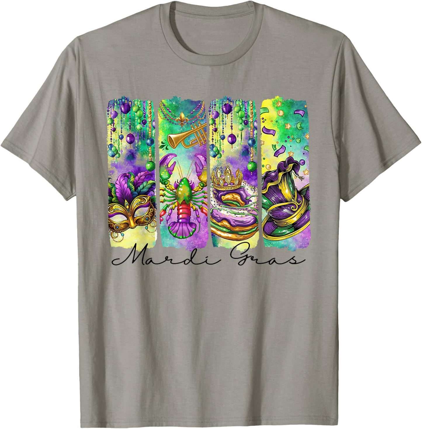 Mardi Gras Fleur De Lis Mask King Cake Crawfish Louisiana T-Shirt - T-Shirt | Sand