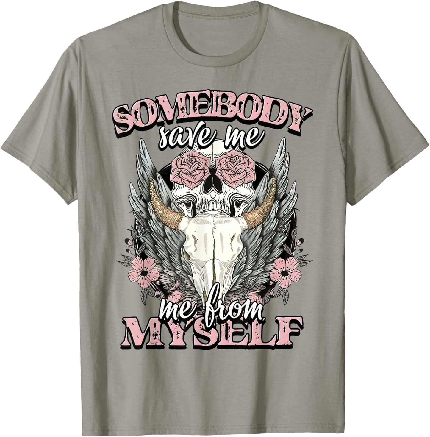 Somebody Saves Me Bull Skull Flower Western Country T-Shirt - T-Shirt | Sand