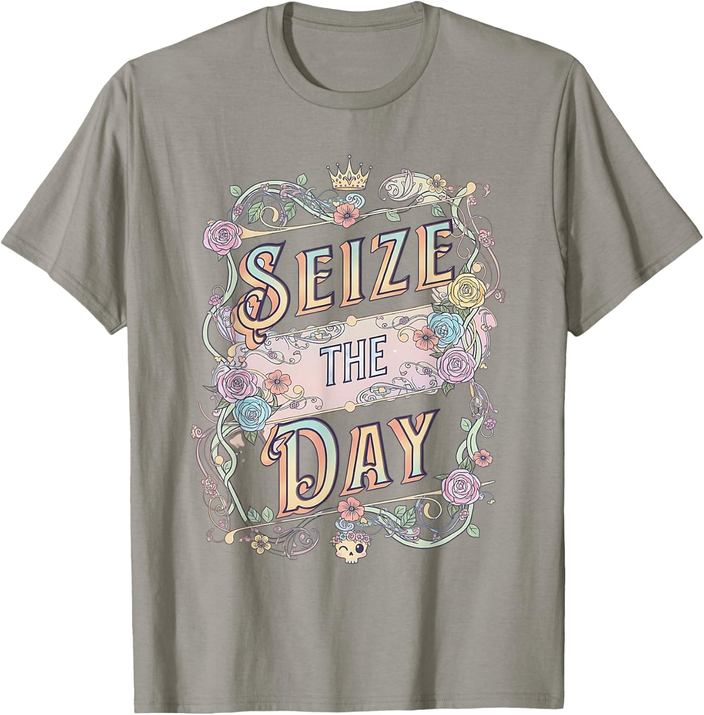 Seize the Day Motivational Quote Vintage Typography Design T-Shirt - T-Shirt | Sand