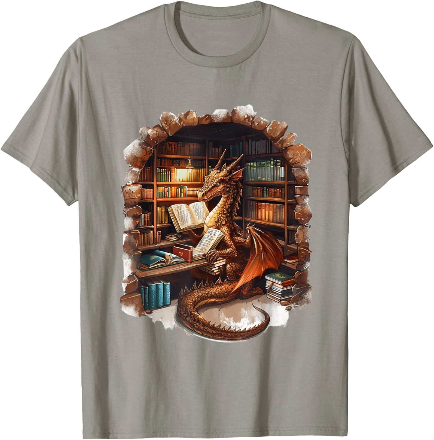 Fantasy Dragon Reading Book Lover T-Shirt - T-Shirt | Sand