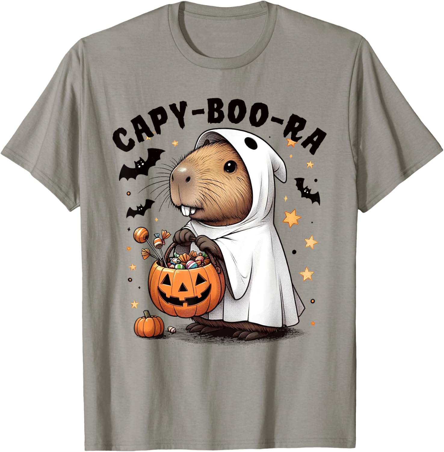 Fun Spooky Capybara Capy-Boo-ra Halloween Ghost Boo Costume T-Shirt - T-Shirt | Sand