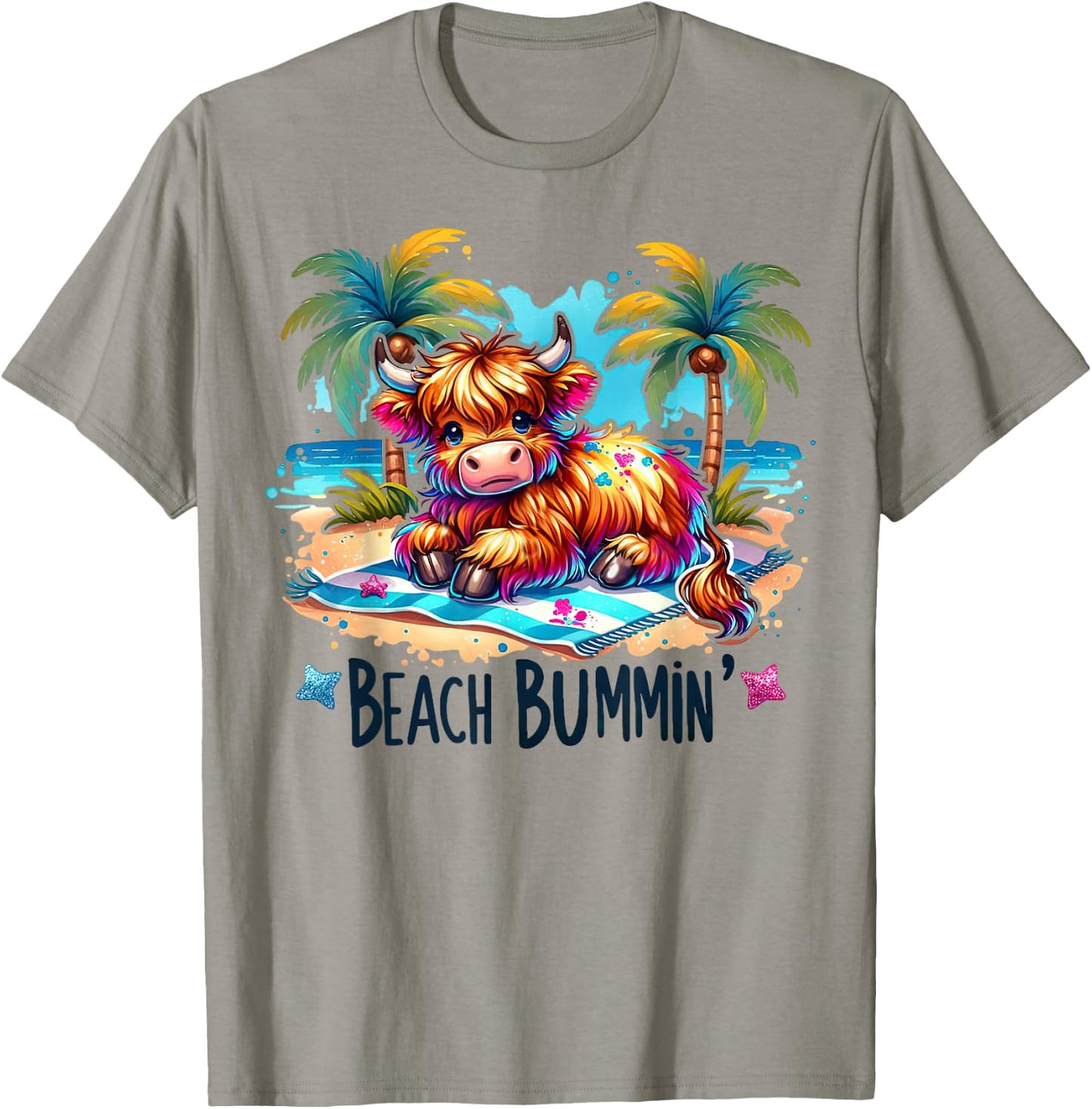 Funny Summer Heifer Cow Beach Bumming Highland Cow T-Shirt - T-Shirt | Sand