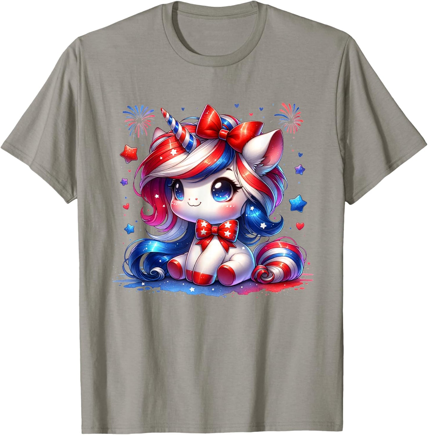 Cute Unicorn 4th Of July Girls Kids American Flag USA Girls T-Shirt - T-Shirt | Sand