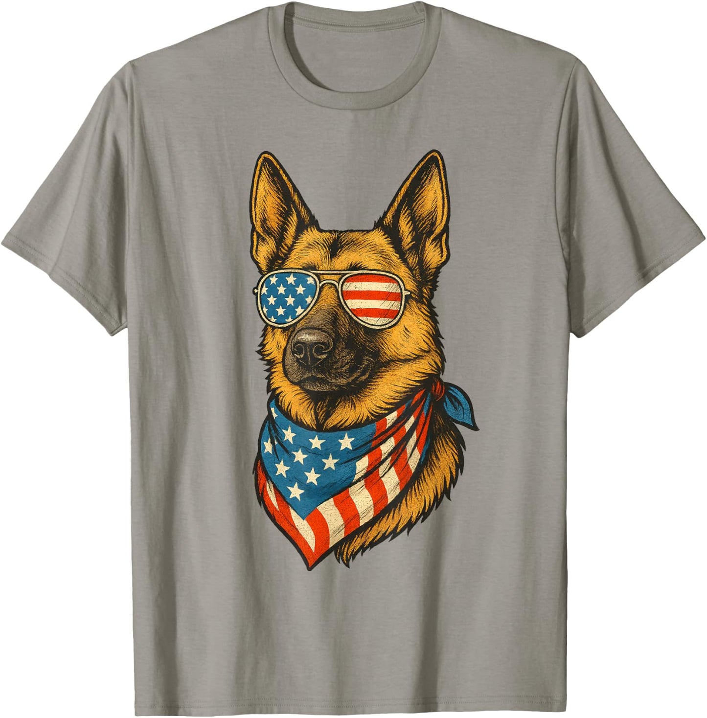German Shepherd Dog American Flag 4th of July Sunglasses T-Shirt - T-Shirt | Sand