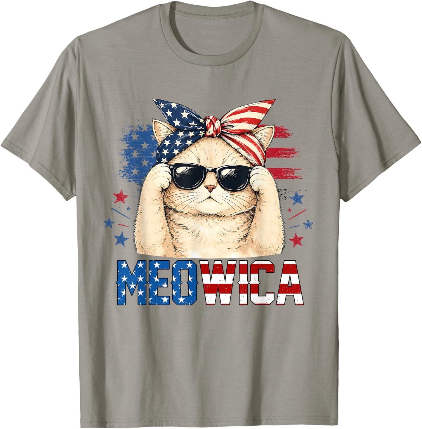 Meowica 4th of July Patriotic Cat American Flag Women Girls T-Shirt - T-Shirt | Sand