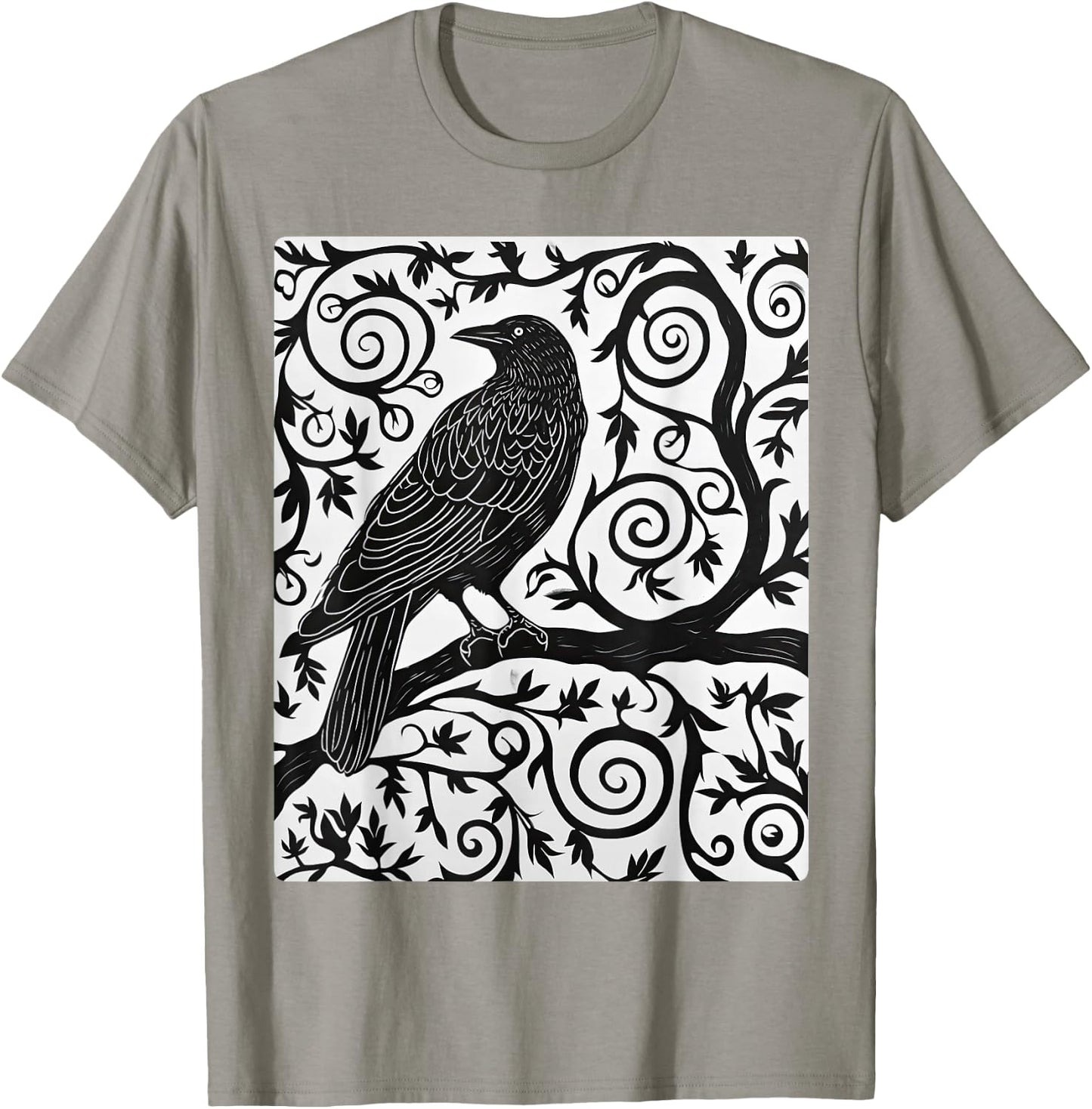 Crow in Linocut Raven Viking Crows Norse Mythology T-Shirt - T-Shirt | Sand
