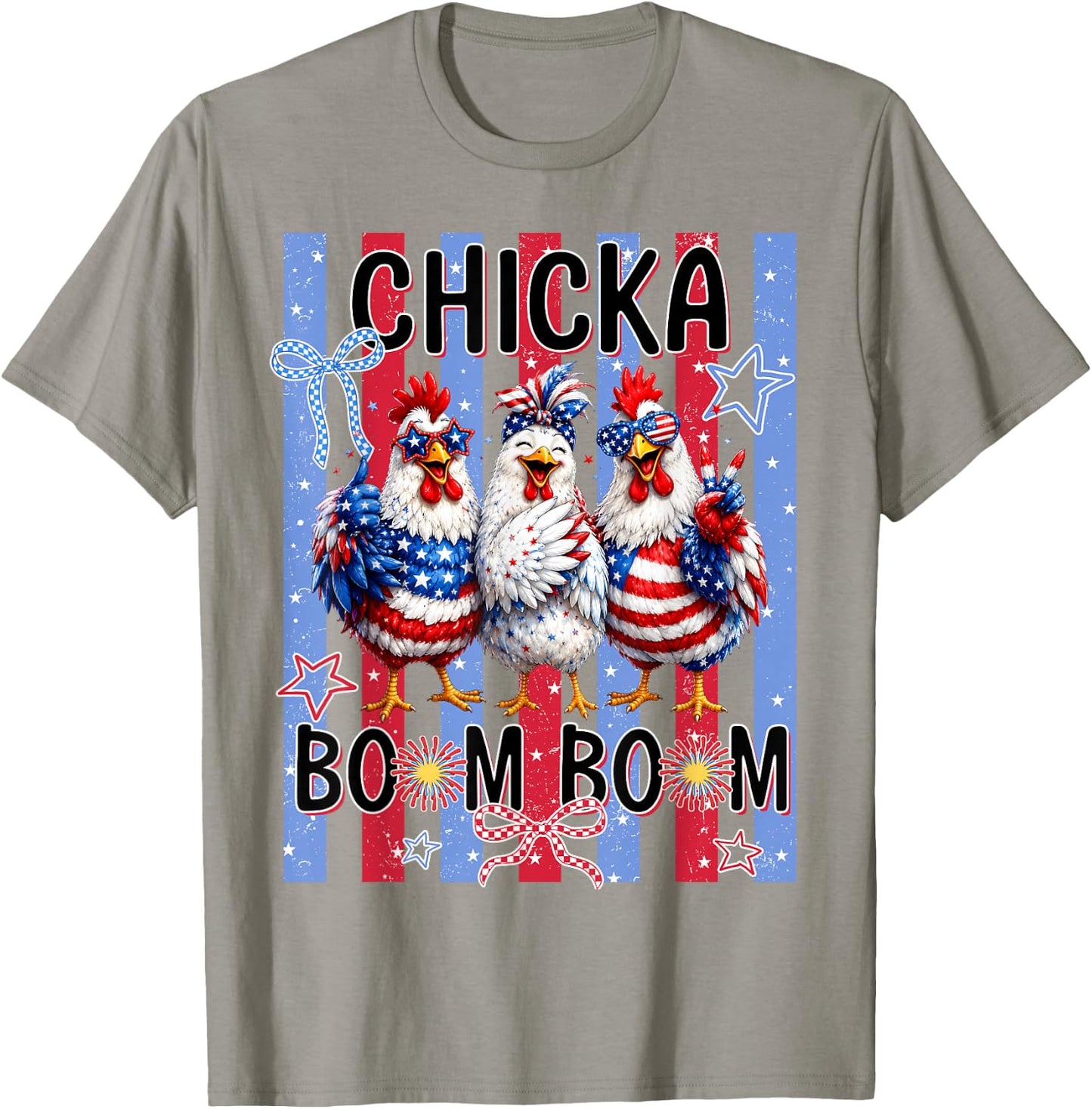 Chicka Boom Boom 4th of July Chicken Patriotic America Party T-Shirt - T-Shirt | Sand