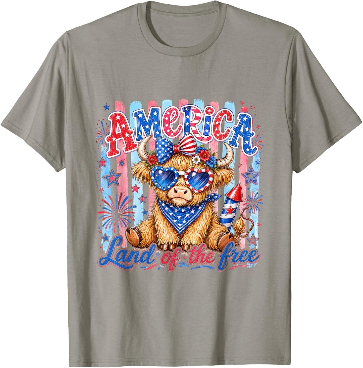 America Land of The Free Cute Cow Sunglasses Holiday Present T-Shirt - T-Shirt | Sand
