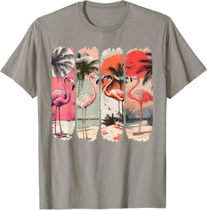 Vintage Pink Flamingo Beach Summer Palm Tree Tropical Summer T-Shirt - T-Shirt | Sand