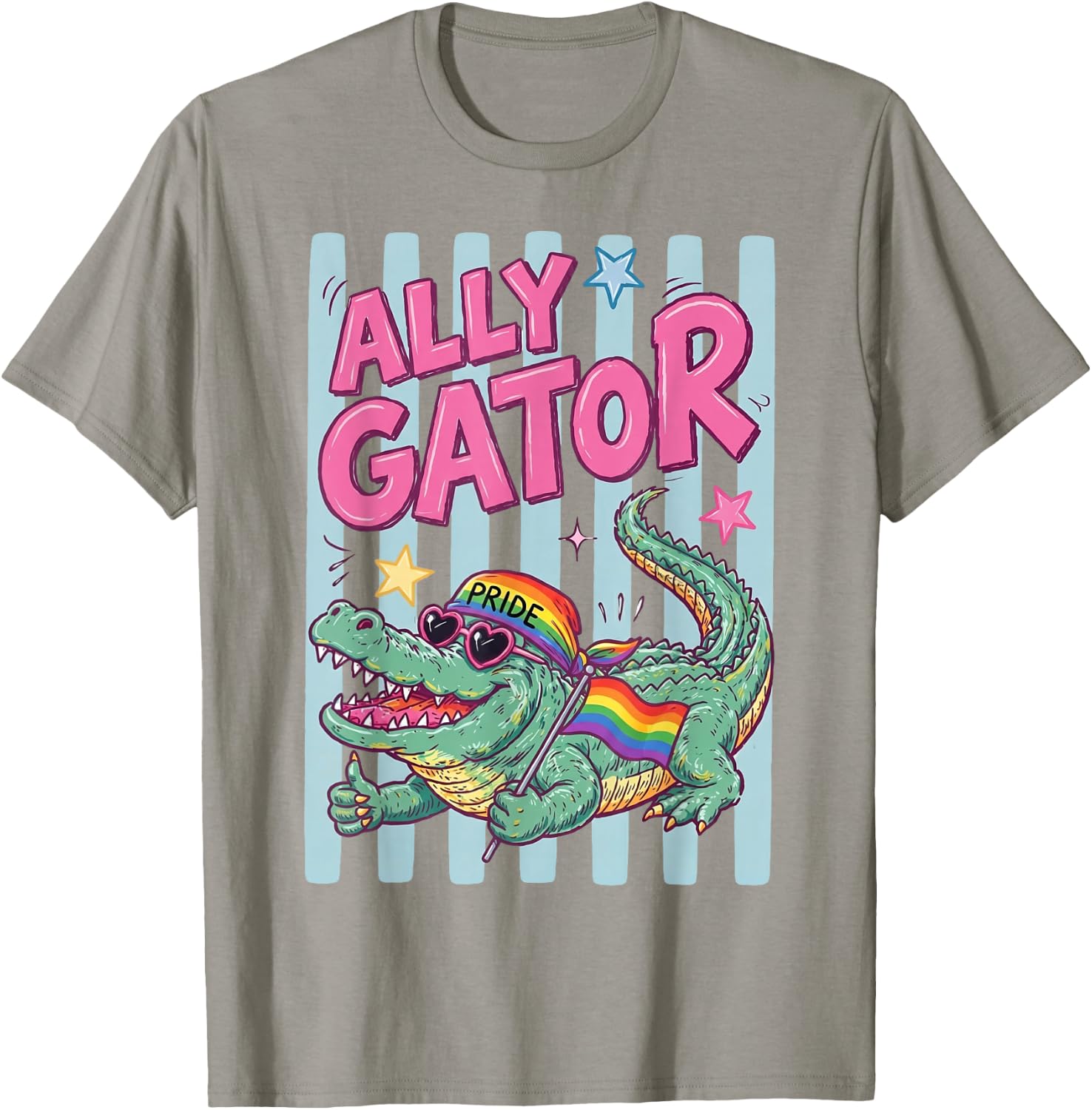 Ally Gator Pride LGBT Rainbow Flag Funny Alligator Men Women T-Shirt - T-Shirt | Sand