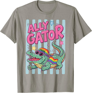 Ally Gator Pride LGBT Rainbow Flag Funny Alligator Men Women T-Shirt - T-Shirt | Sand
