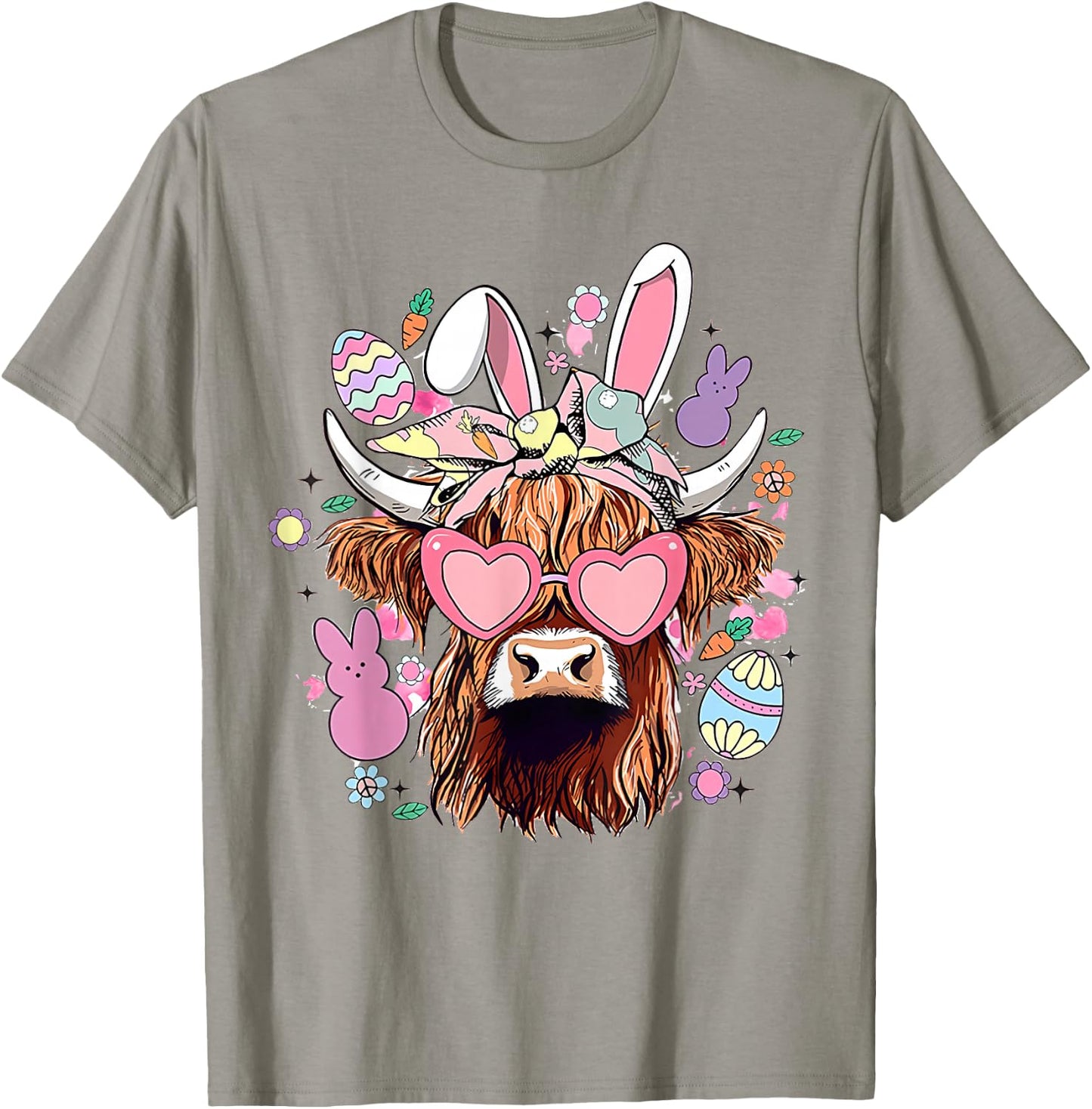 Happy Easter Highland Cow Heifer Easter Day Farmer Cowgirl T-Shirt - T-Shirt | Sand