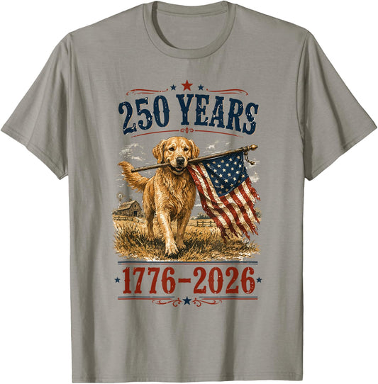 Vintage Golden Retriever Patriotic Dog 250 Years 1776 2026 T-Shirt - T-Shirt | Sand