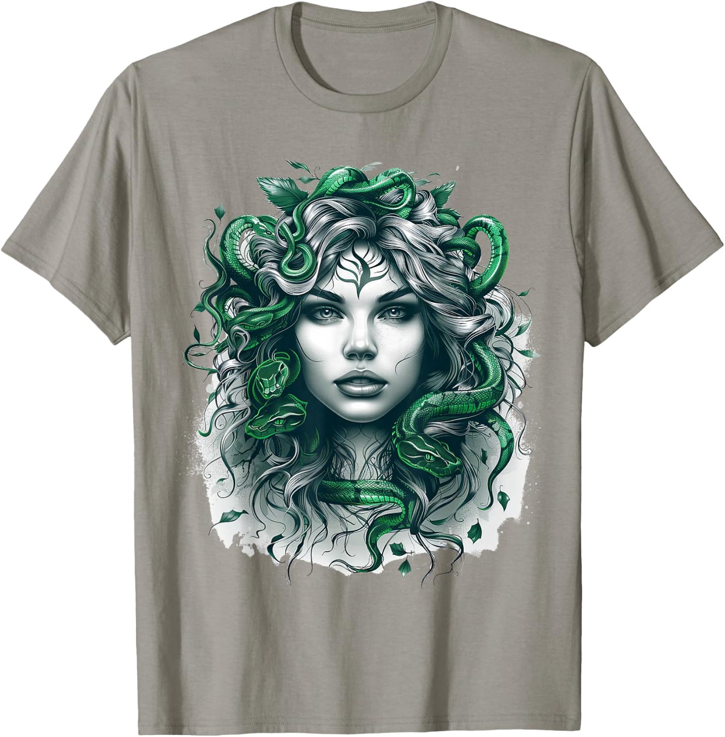 Ancient Greek Mythology Medusahead with Snake Hair Green T-Shirt - T-Shirt | Sand
