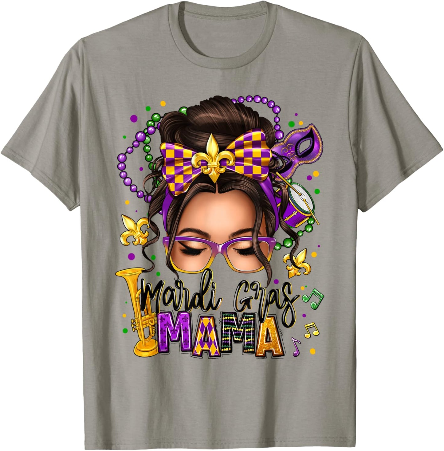 Mardi Gras Mama Messy Bun Women Mardi Gras Queen Carnaval T-Shirt - T-Shirt | Sand