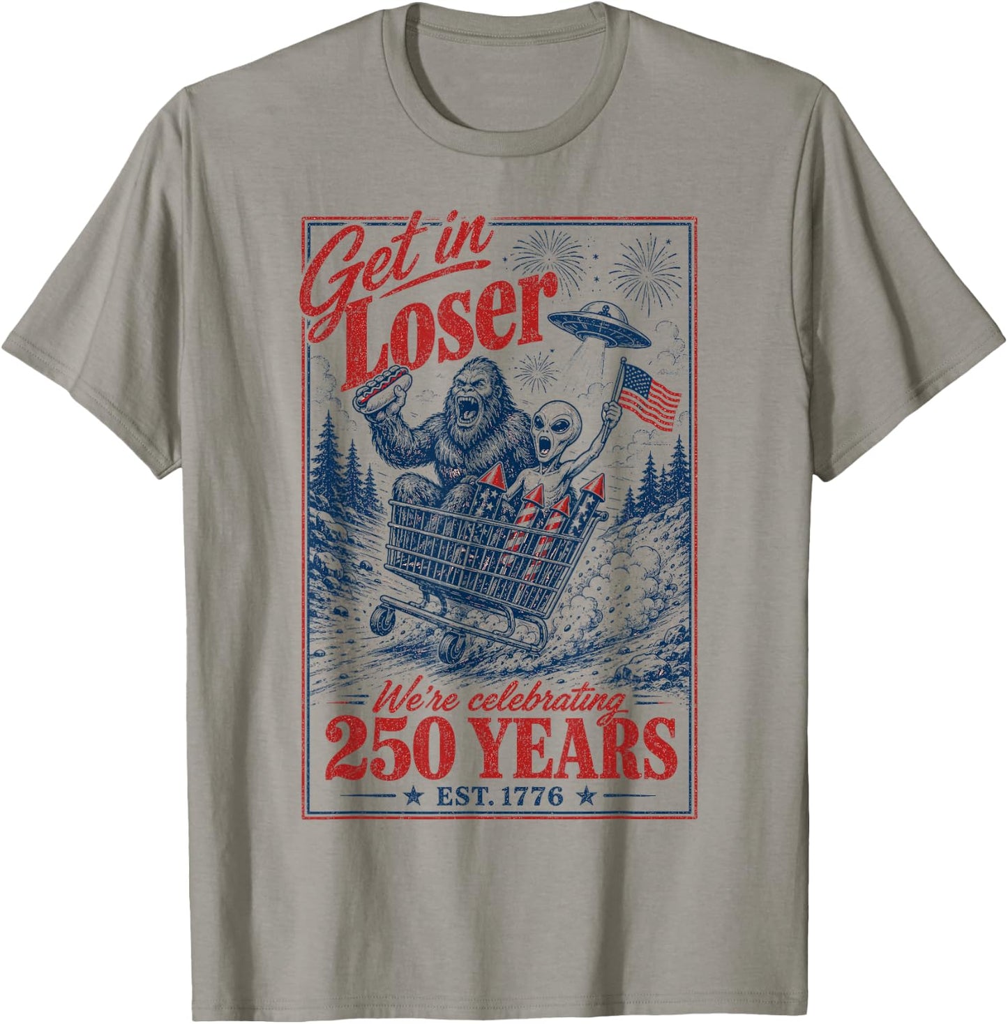 250 Years 250th Anniversary USA July 4th Bigfoot Alien T-Shirt - T-Shirt | Sand