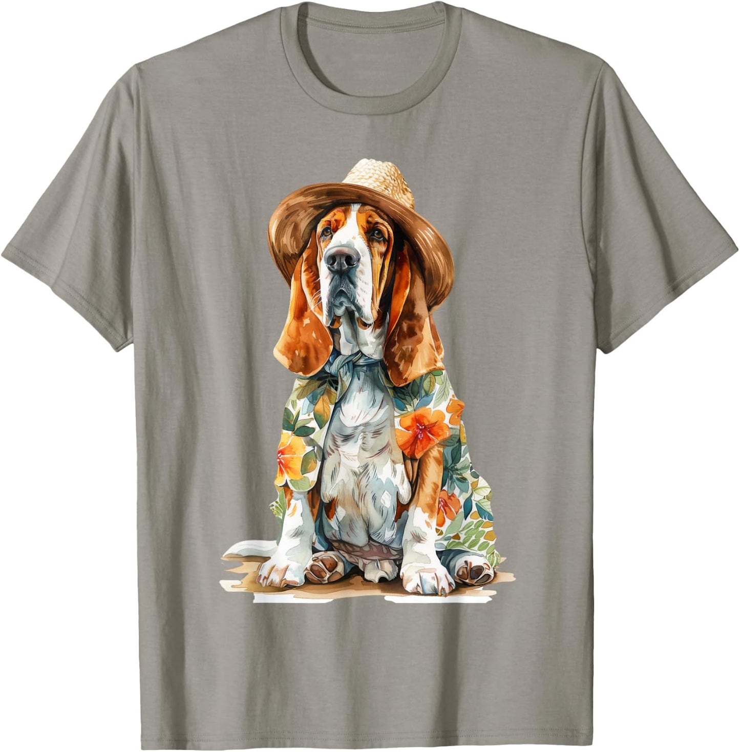 Basset Hound Summer Dog , white, S T-Shirt - T-Shirt | Sand