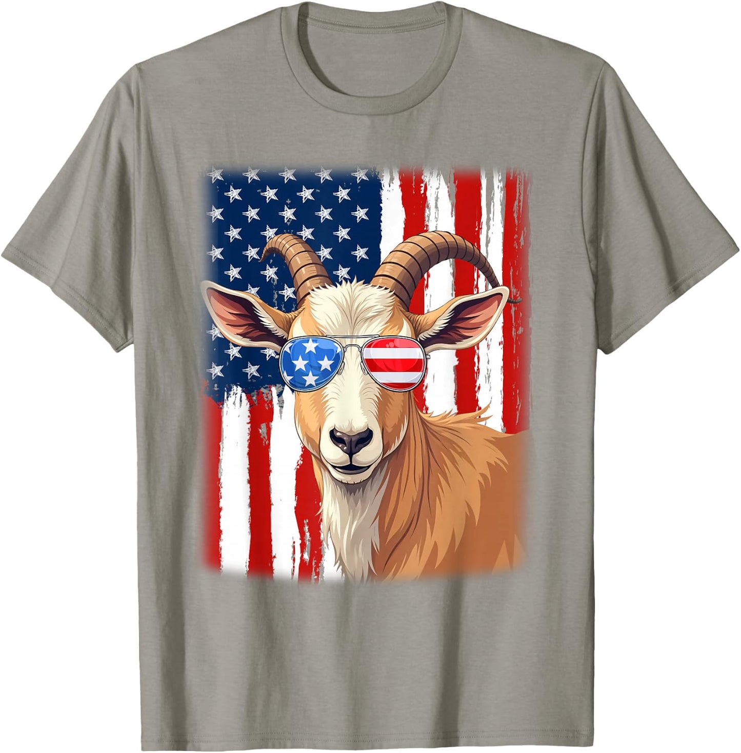 Goat USA America Flag Patriotic Goat 4th of July T-Shirt - T-Shirt | Sand