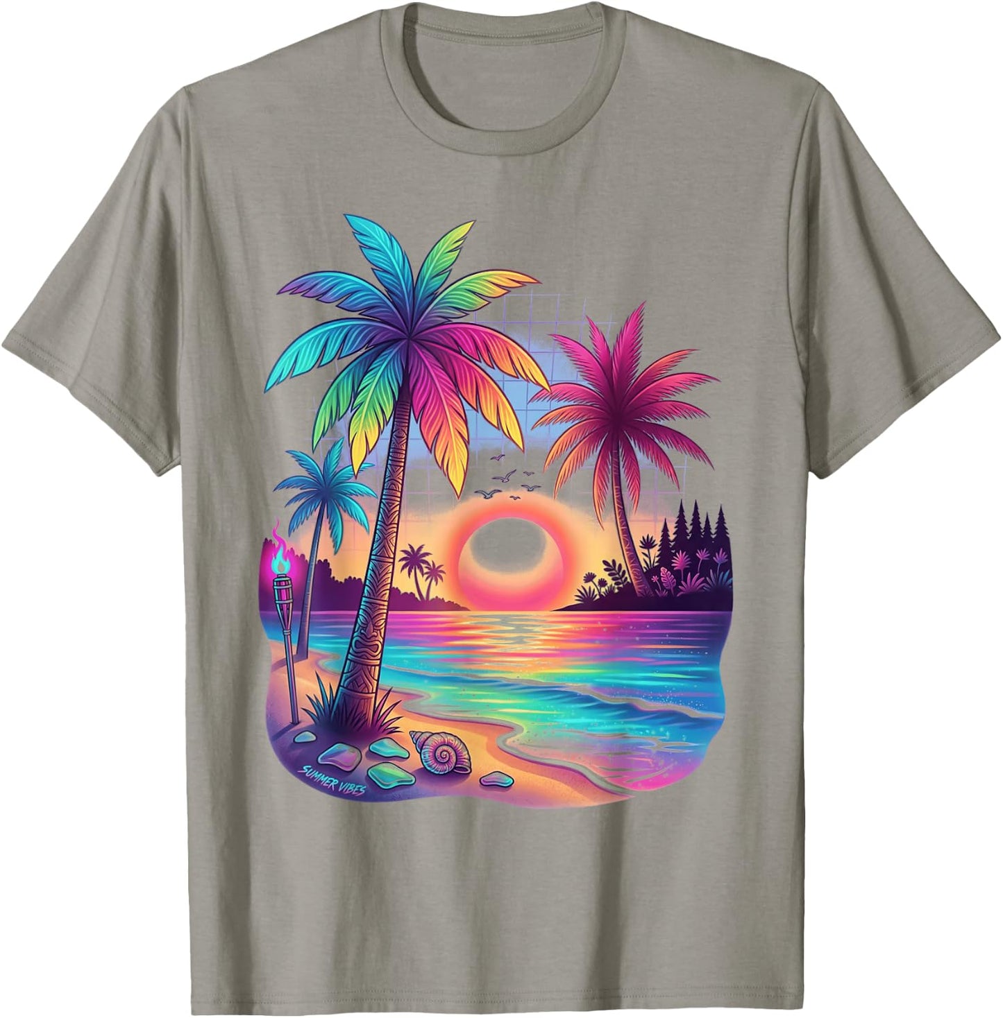 Colorful Beach Sunset Summer Vacation Retro Beach Vibes T-Shirt - T-Shirt | Sand