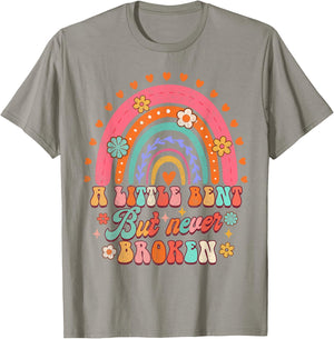A Little Bent But Never Broken Scoliosis Awareness Rainbow T-Shirt - T-Shirt | Sand