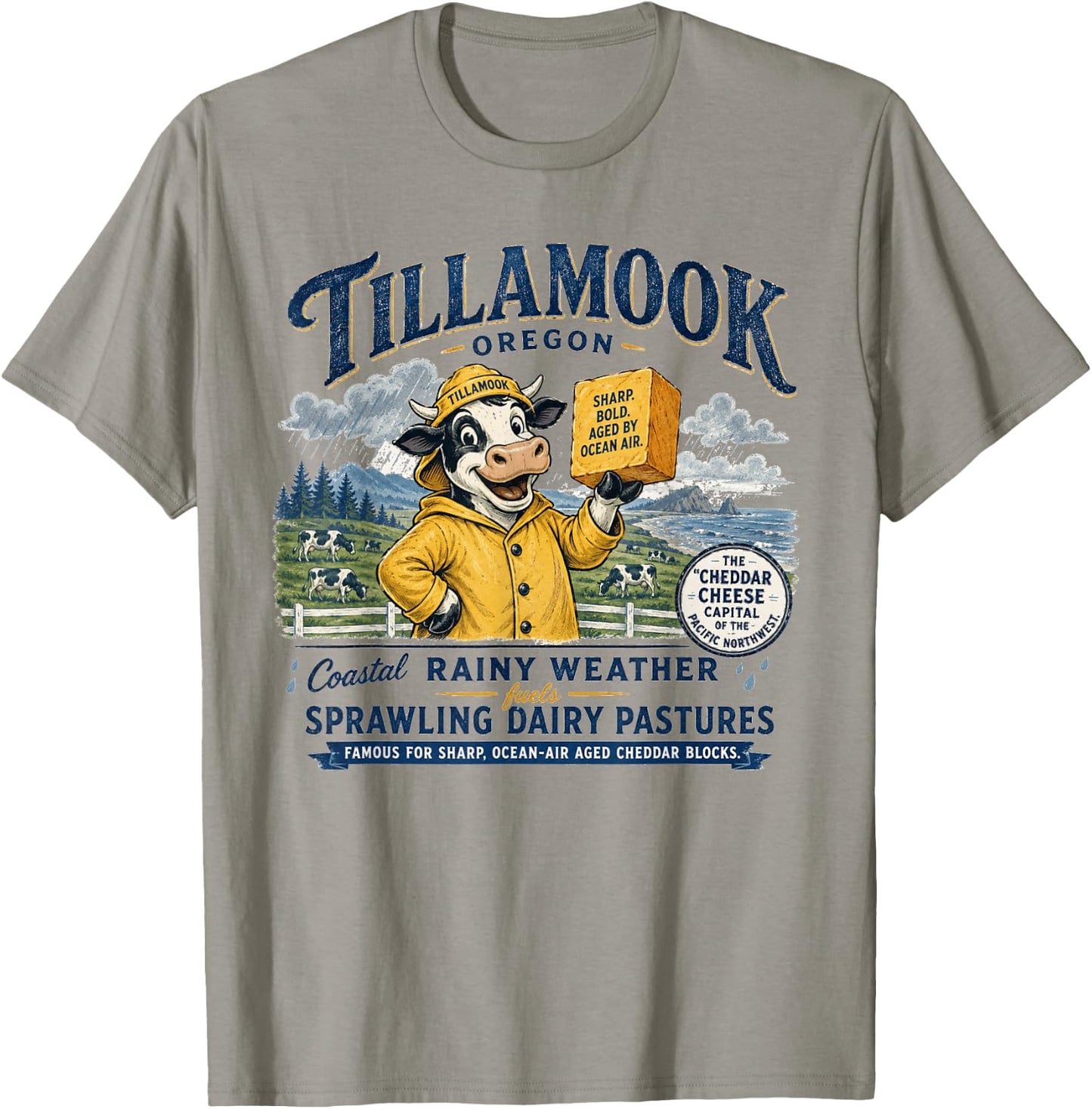 Tillamook Oregon Cheddar Cheese Capital - Vintage Mascot T-Shirt - T-Shirt | Sand