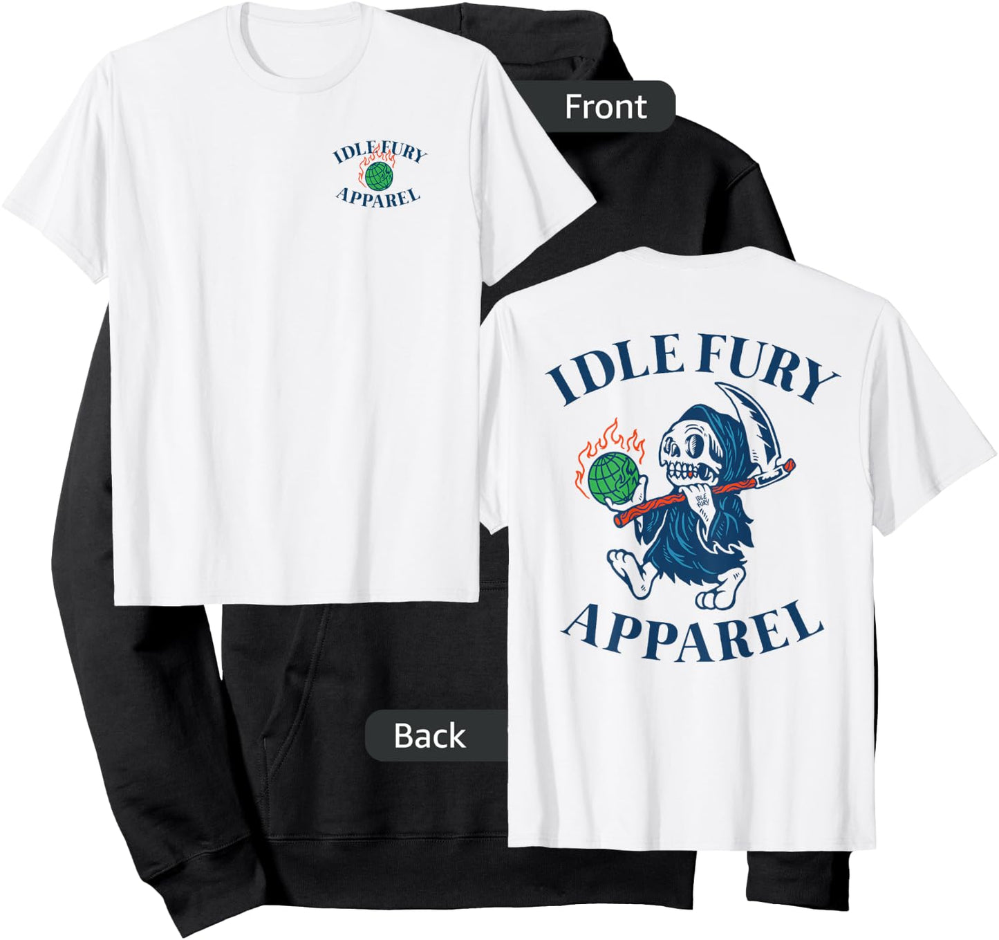 VIEW BACK PRINT Idle Fury Globe Reaper Skeleton Mascot Earth Hoodie - Hoodie | Black