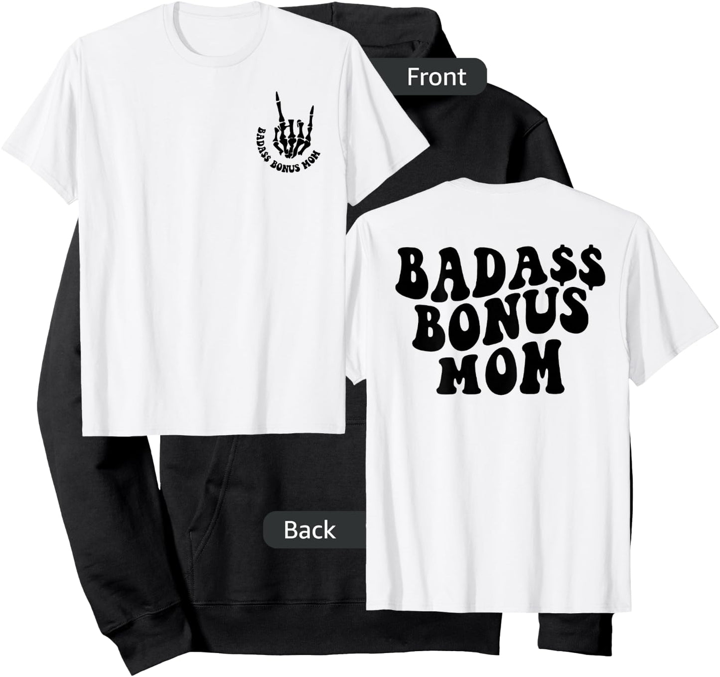 Women Funny Badass Bonus Mom, Mother's Day Trendy Stepmom Hoodie - Hoodie | Black