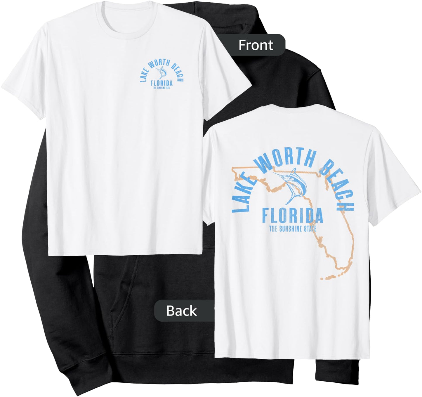 Lake Worth Beach Florida FL Retro Vintage Beach Front & Back Men Women Hoodie - Hoodie | Black