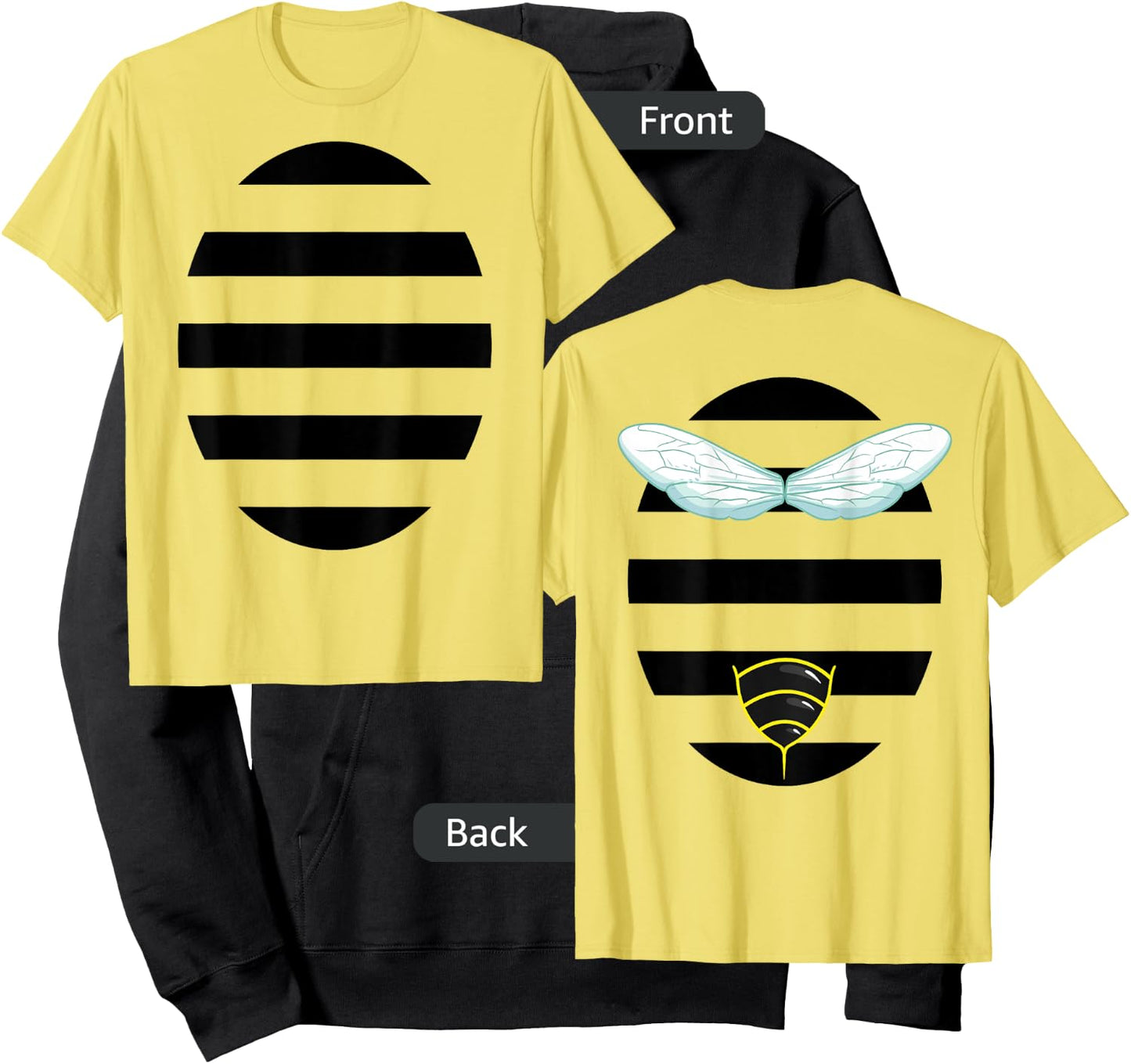 Bumblebee Costume Stripes Wings Stinger Front and Back Hoodie - Hoodie | Black